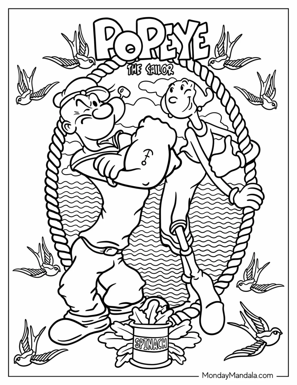 Popeye Coloring Page And Olive At Sea For Kids coloring page