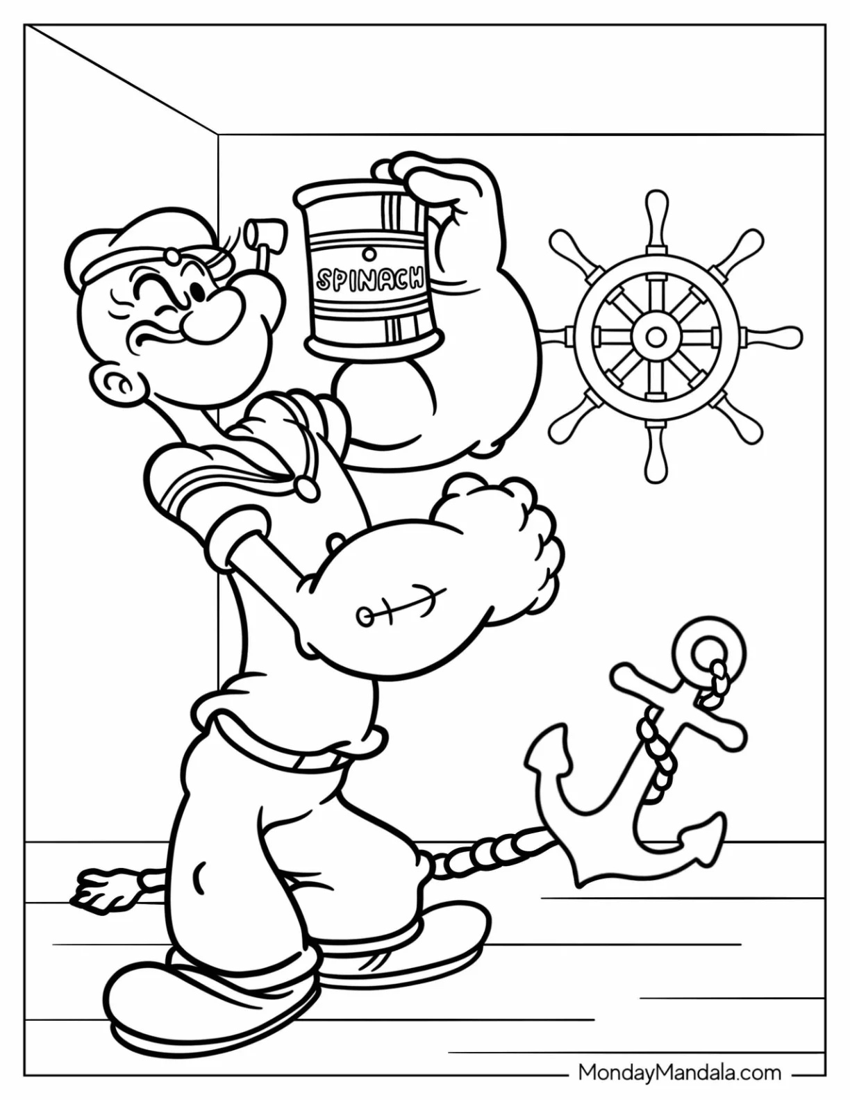 Popeye Coloring Page Holding Up Can Of Spinach coloring page