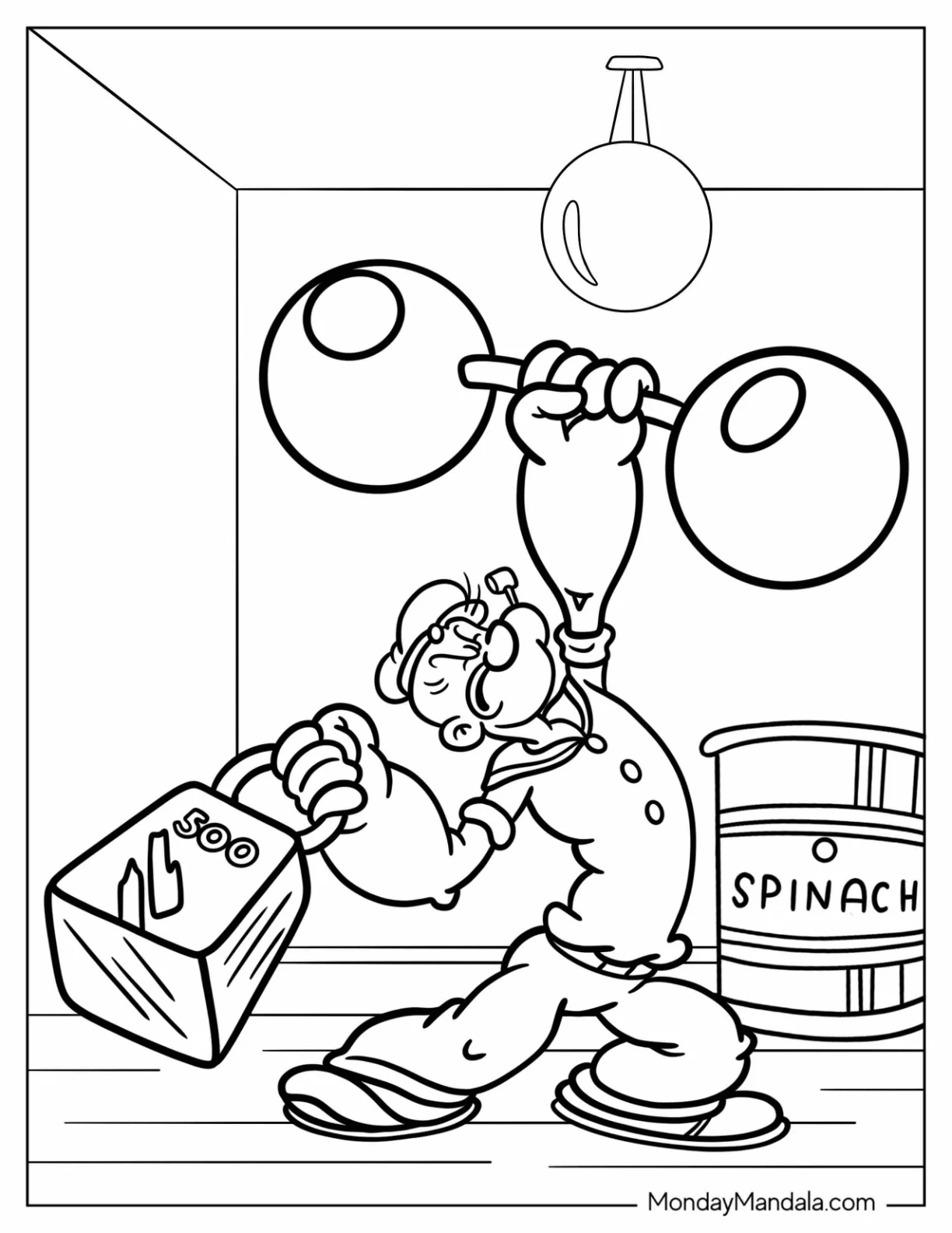 Popeye Coloring Page Lifting Weights coloring page