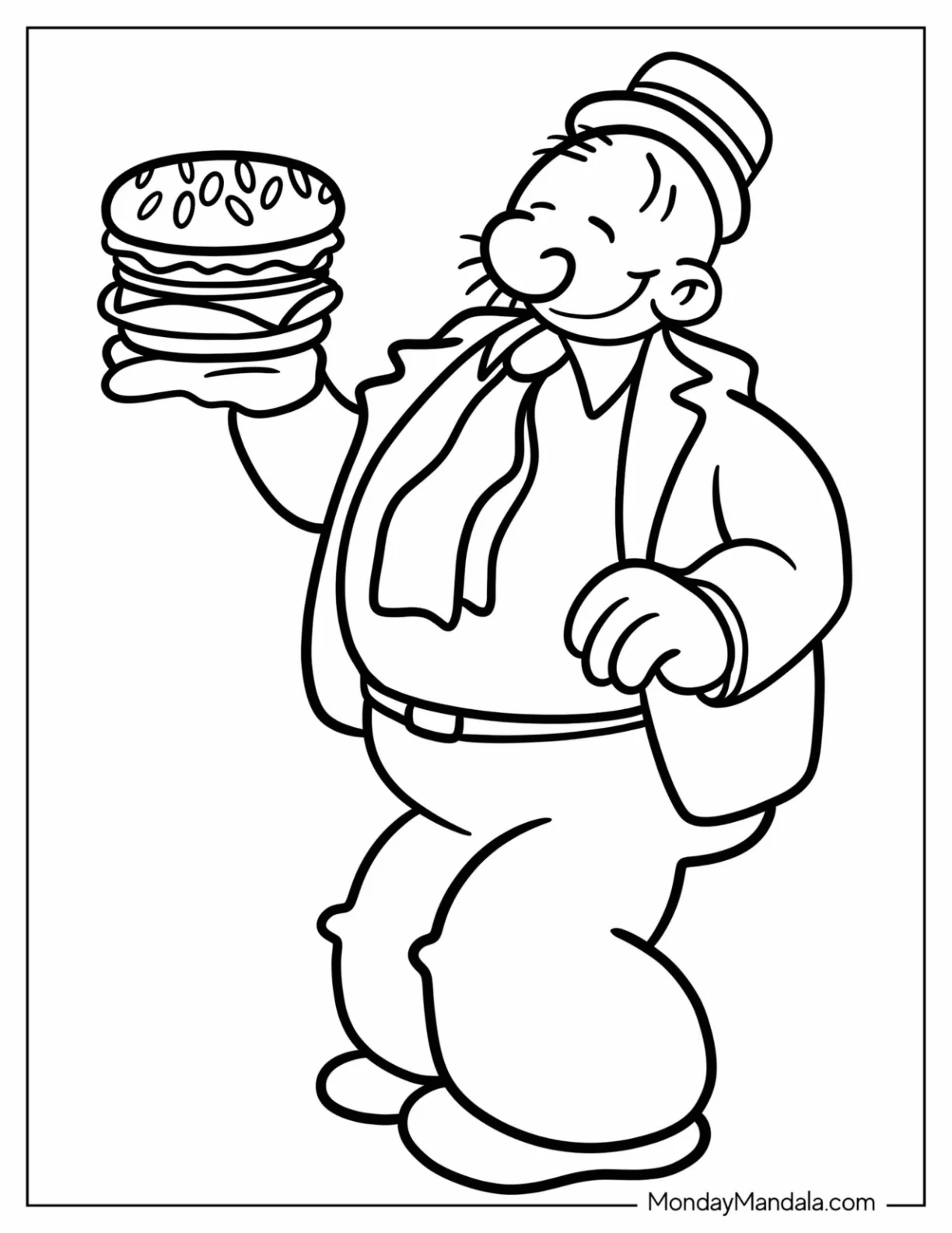 Popeye Coloring Page Of J. Wellington Wimpy Holding Cheeseburger coloring page