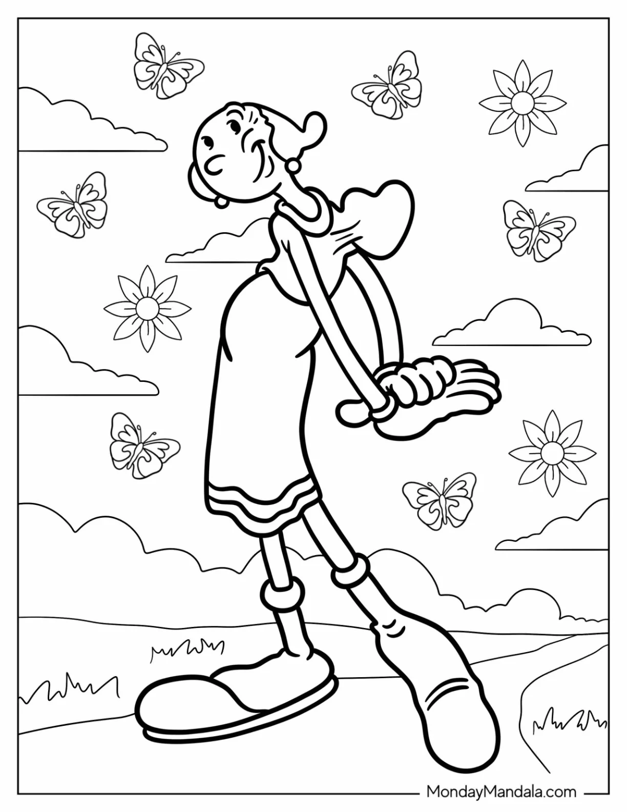 Popeye Coloring Page Of Olive Oyl With Heart Beating coloring page