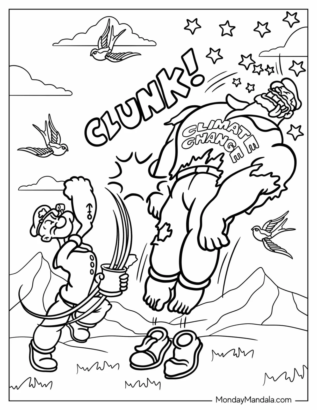 Popeye Coloring Page Punching Bluto coloring page