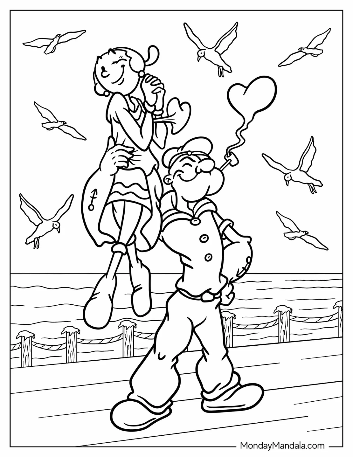 Popeye Coloring Page The Sailor Man Carrying Olive Oyl On His Shoulder coloring page