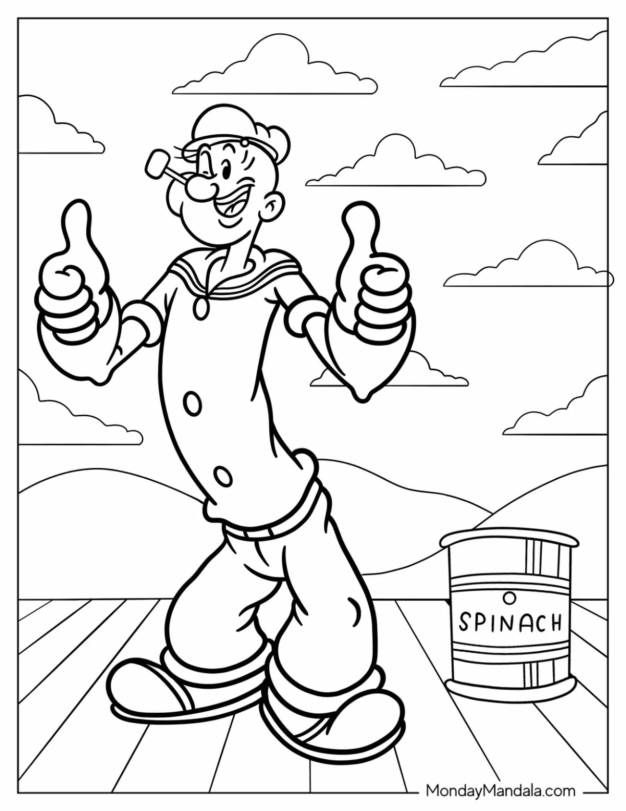 Simple Popeye Coloring Page Giving Two Thumbs Up For Kids coloring page