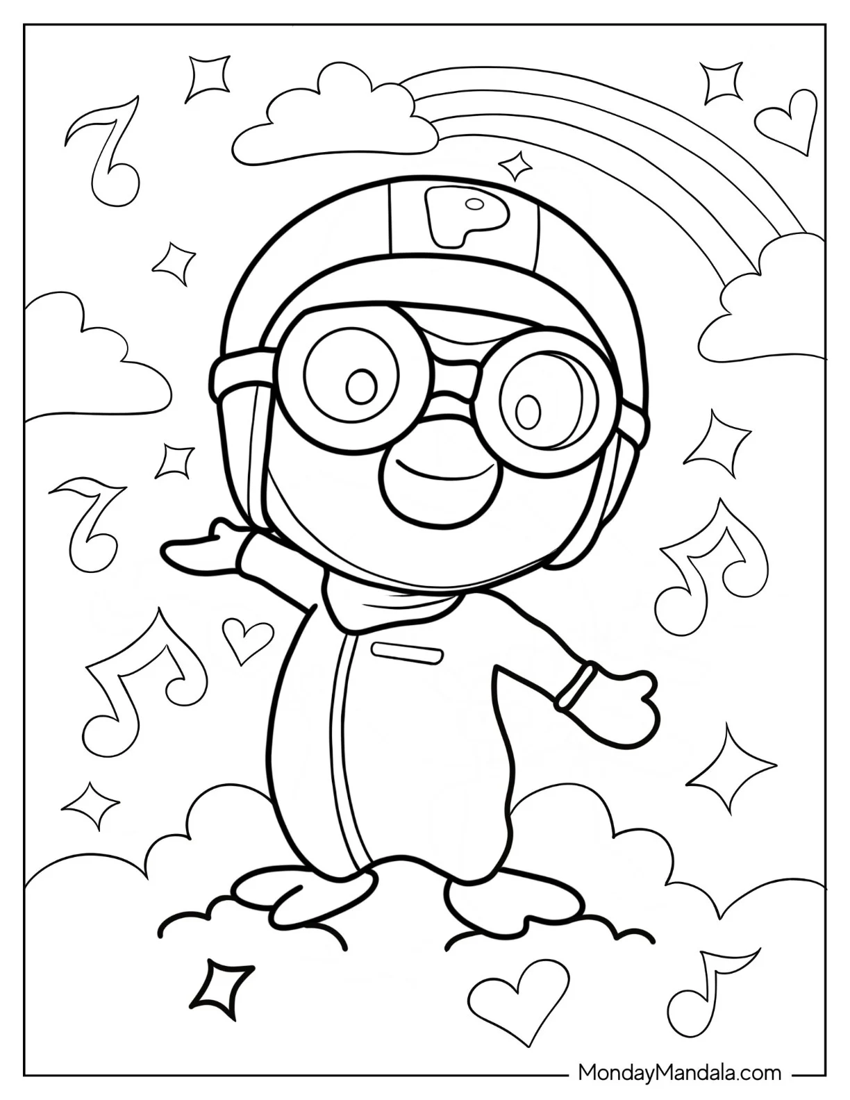 Easy Pororo Coloring Page In The Clouds For Kids coloring page