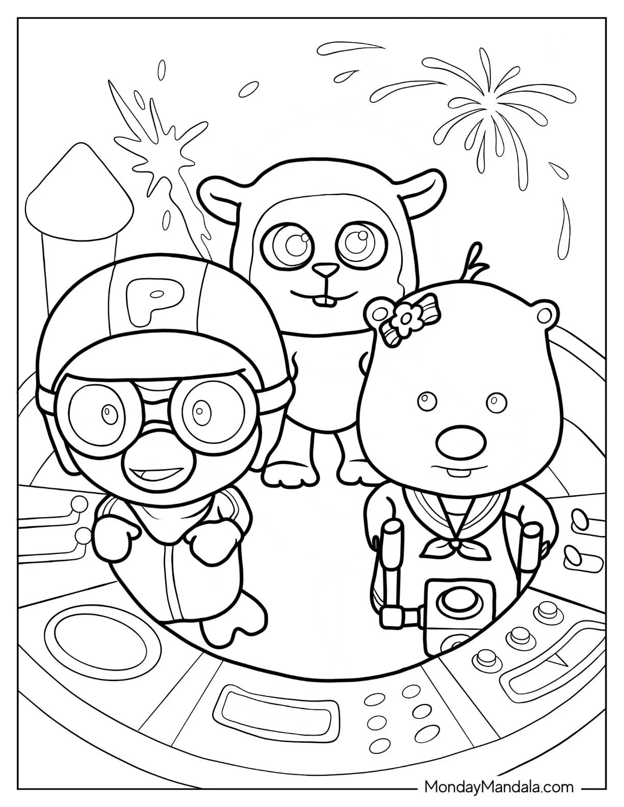 Pororo Coloring Page And Loopy Controlling Spaceship coloring page