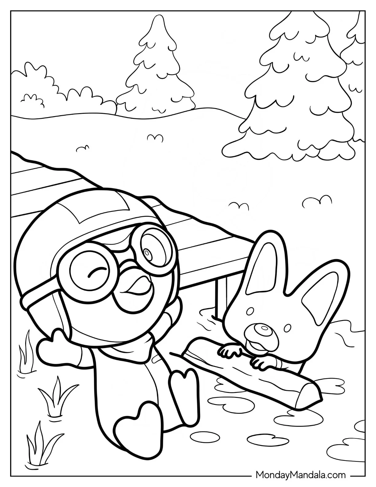 Pororo Coloring Page Of Eddy Swimming In A Lake coloring page