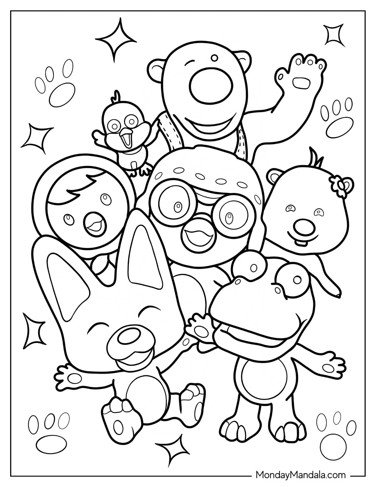 Pororo Coloring Page Of Petty, Loopy, Eddy, Poby, Harry, Tongtong, And Rody coloring page
