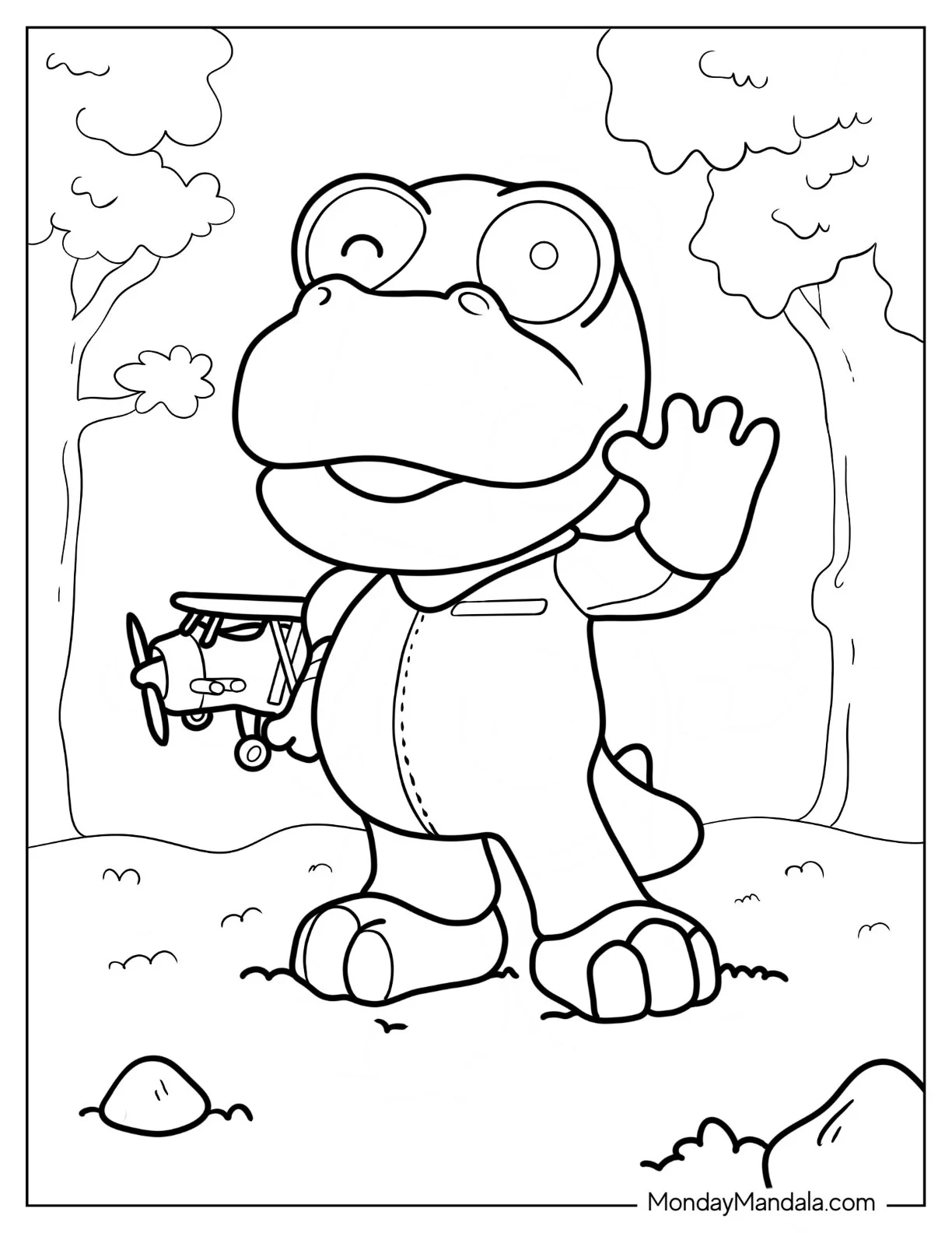 Pororo Coloring Page Of Simple Crong Waving For Preschoolers coloring page