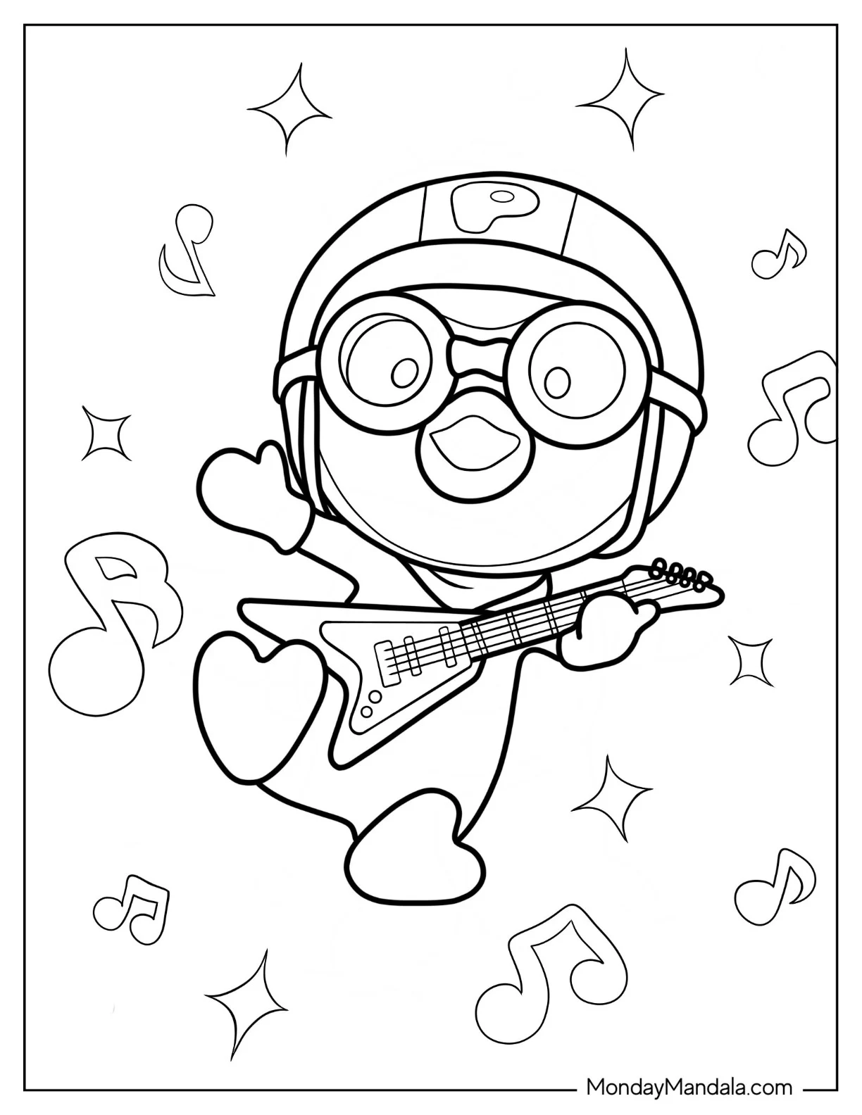 Pororo Coloring Page Playing Guitar For Kids coloring page