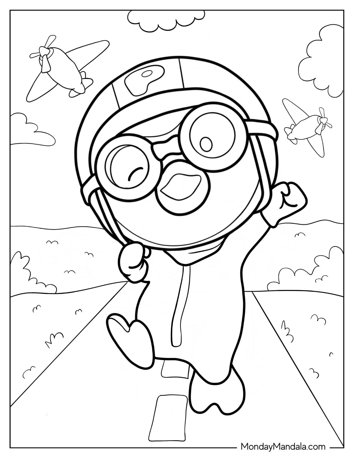 Simple Outline Of Pororo Coloring Page Cheering coloring page