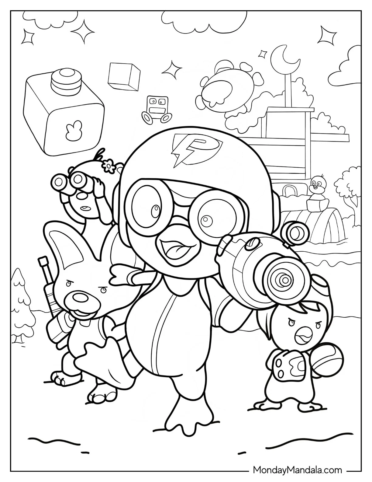 Virus Buster Pororo Coloring Page Of Petty, Eddy, And Loopy For Kids coloring page