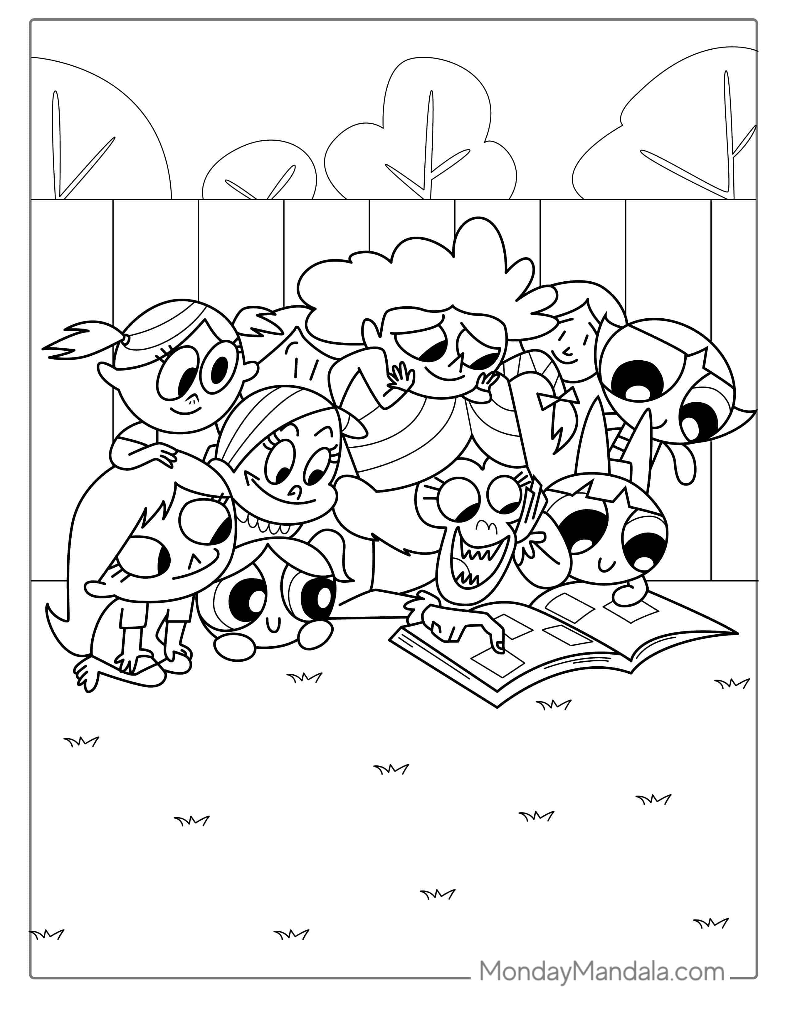 Coloring Page Of Powerpuff Girls Sleepover With Mojo coloring page