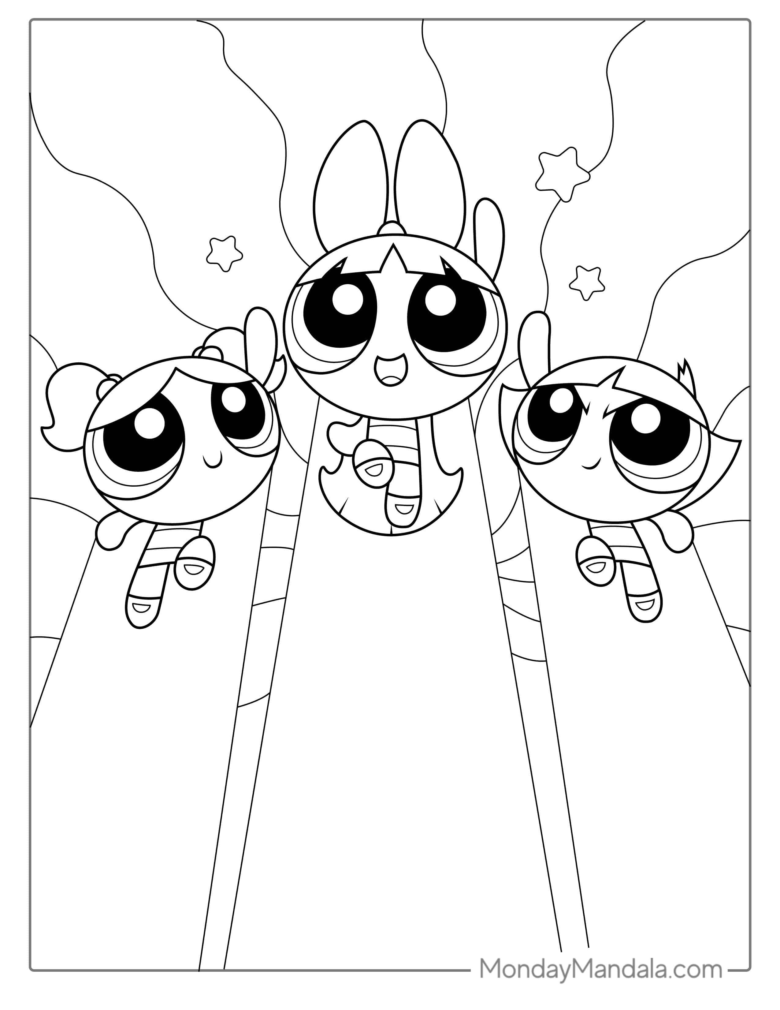 Powerpuff Girls Flying Into The Sky coloring page