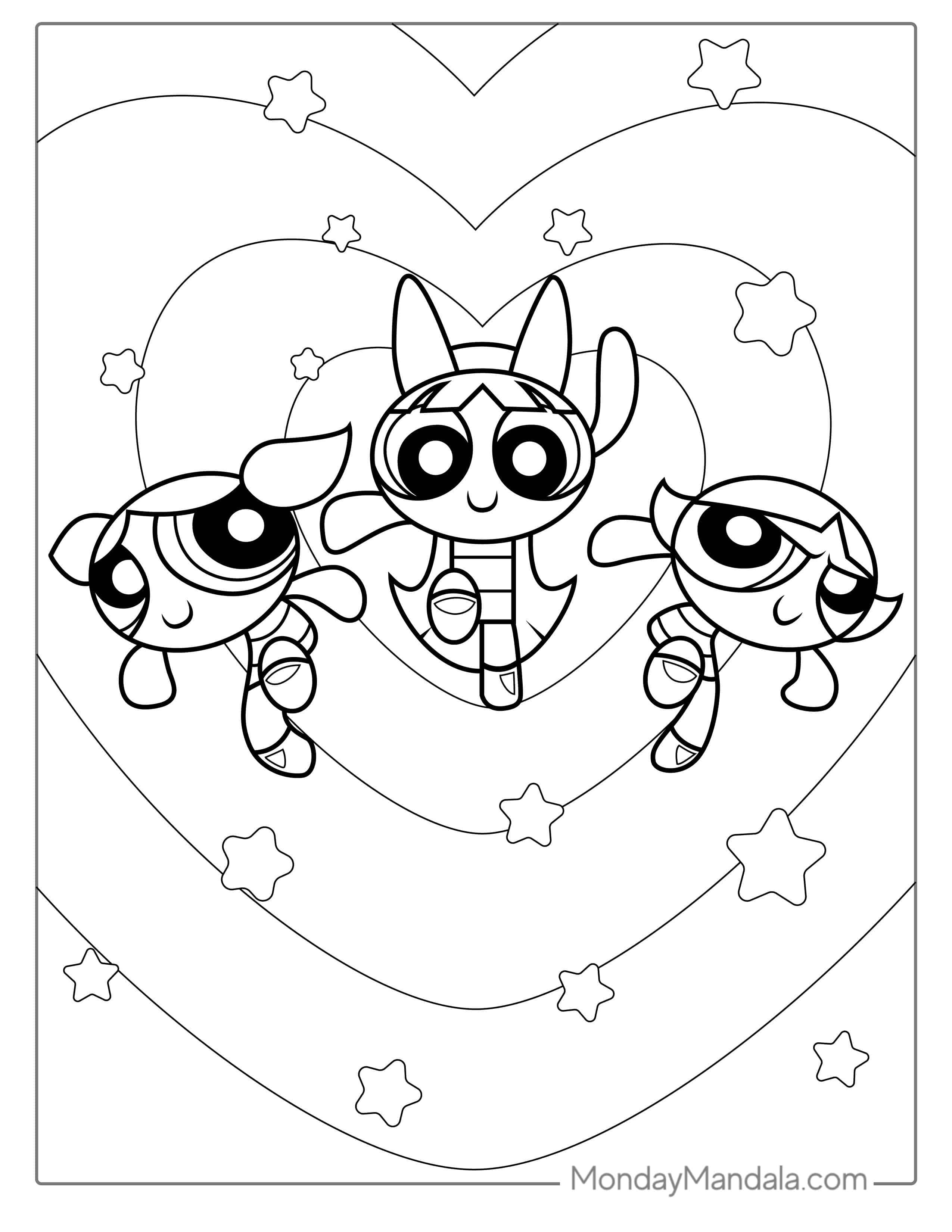 Powerpuff Girls In Love Heart Coloring Sheet coloring page