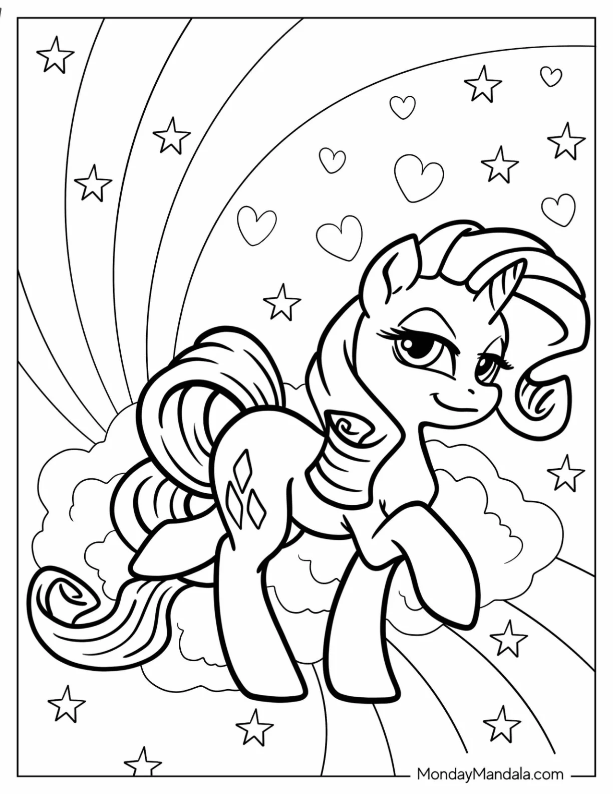 Cool Rarity Coloring Page With Rainbow Background coloring page
