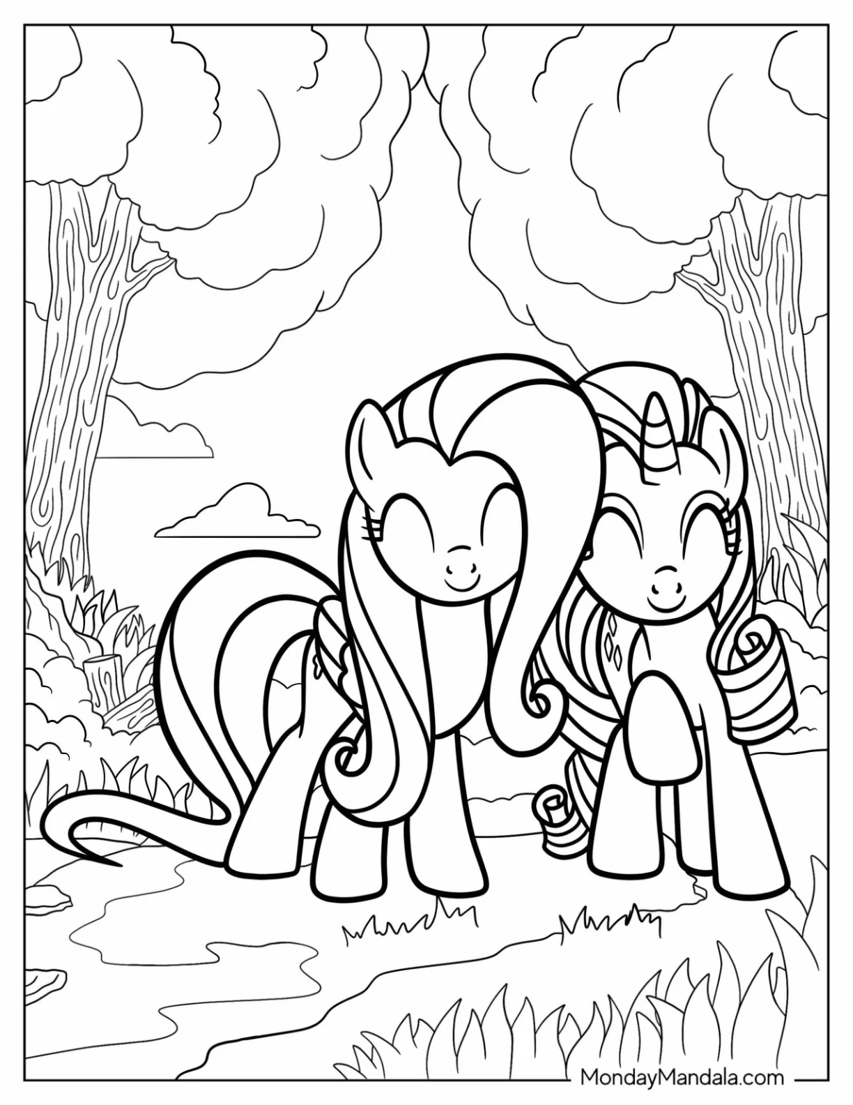 Cute With Fluttershy With Rarity Coloring Page For Kids coloring page