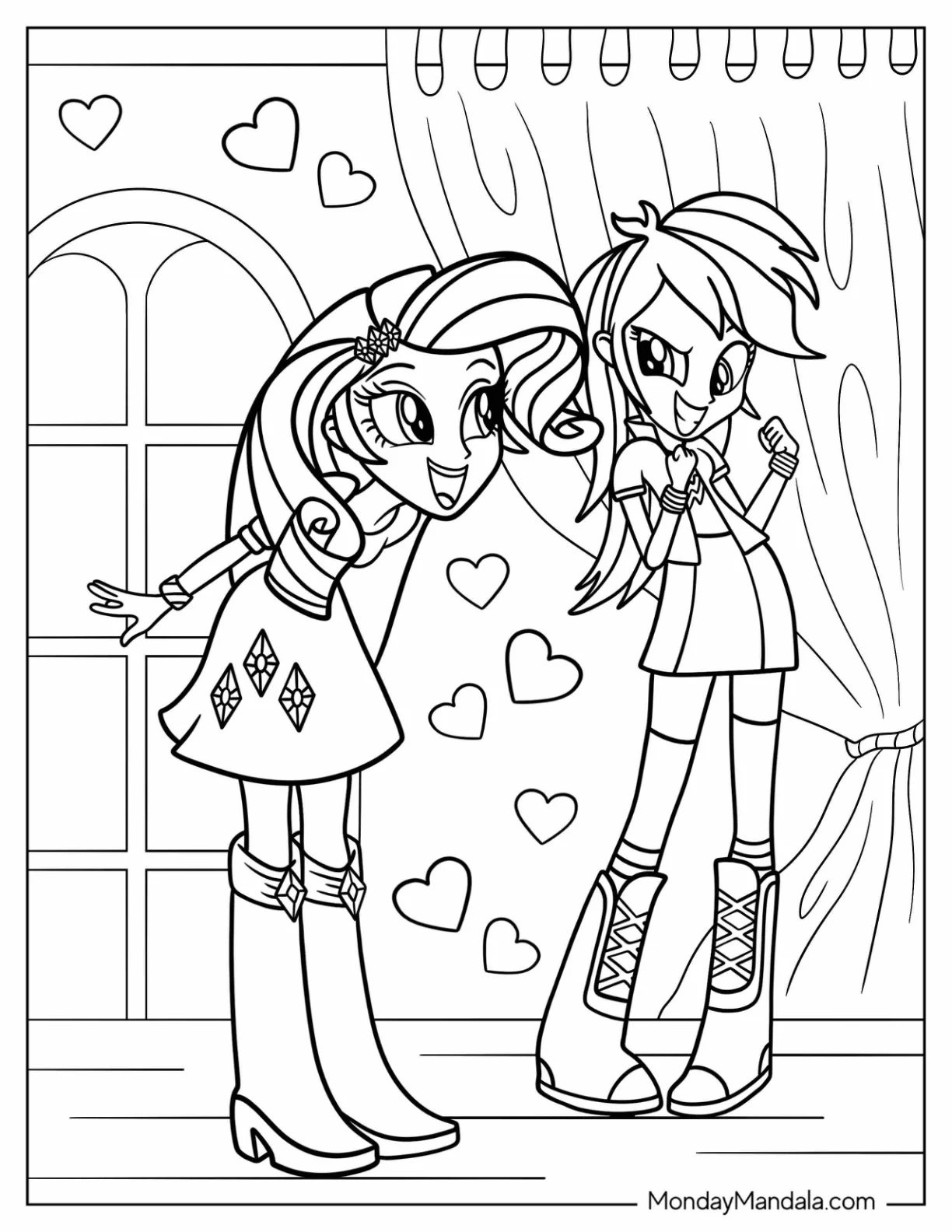 Equestria Girls Rarity Coloring Page With Rainbow Dash coloring page