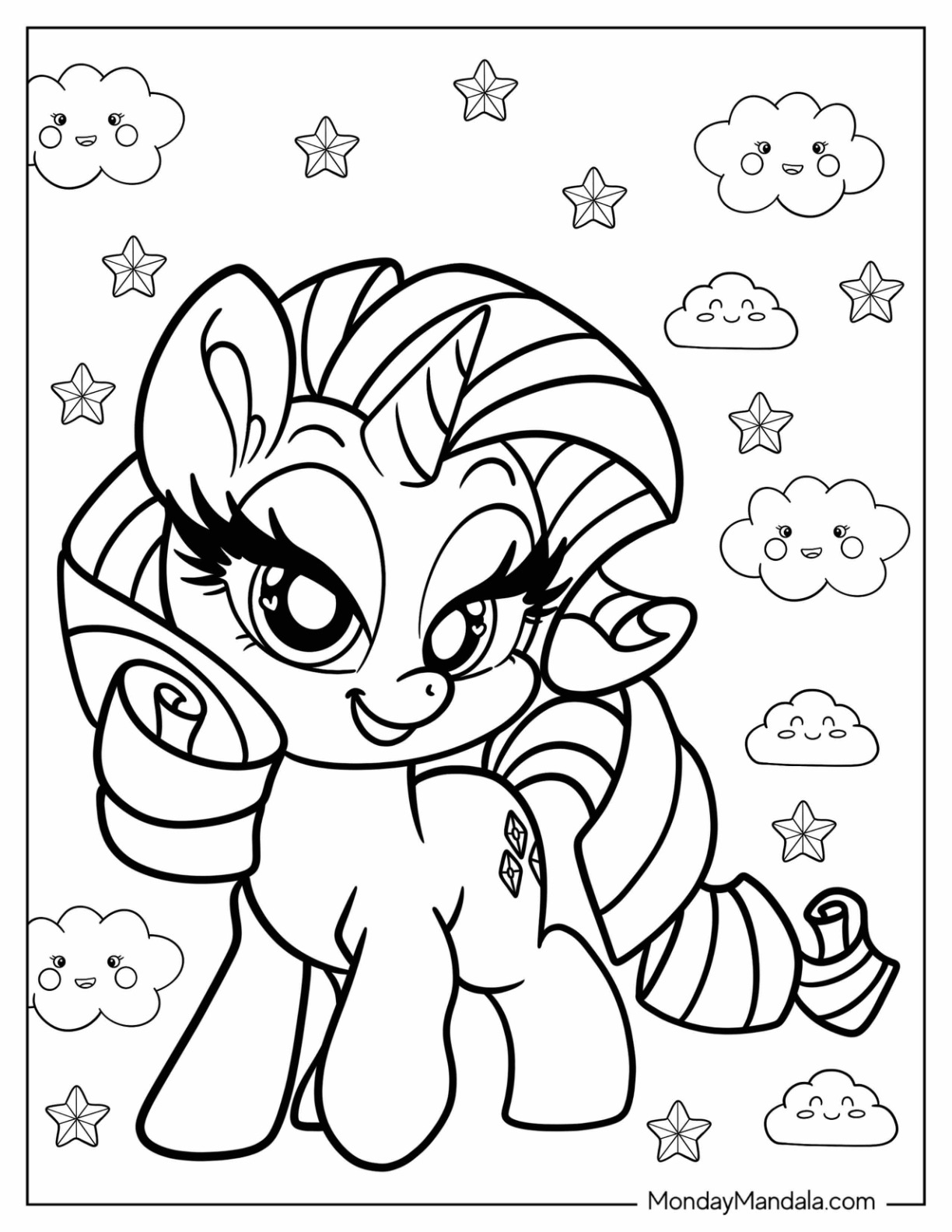 Kawaii Chibi Rarity Coloring Page For Preschoolers coloring page