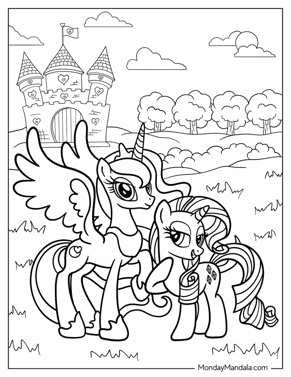 Princess Moonlove With Baby Rarity Coloring Page coloring page — printable line art