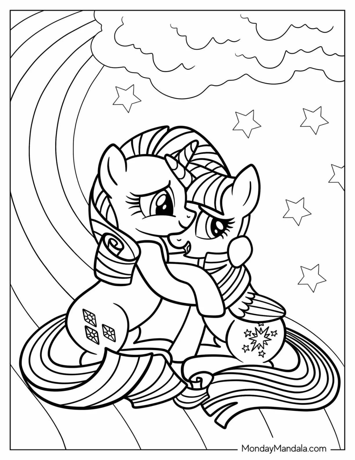 Rarity Coloring Page Hugging Twilight Sparkle coloring page