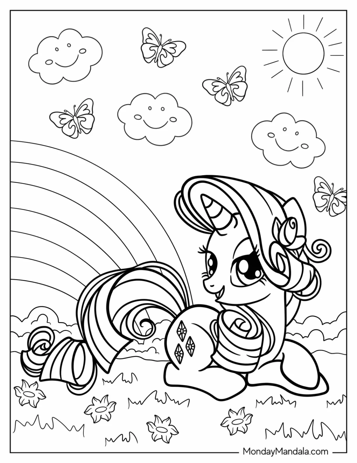Rarity Coloring Page Resting On The Grass coloring page