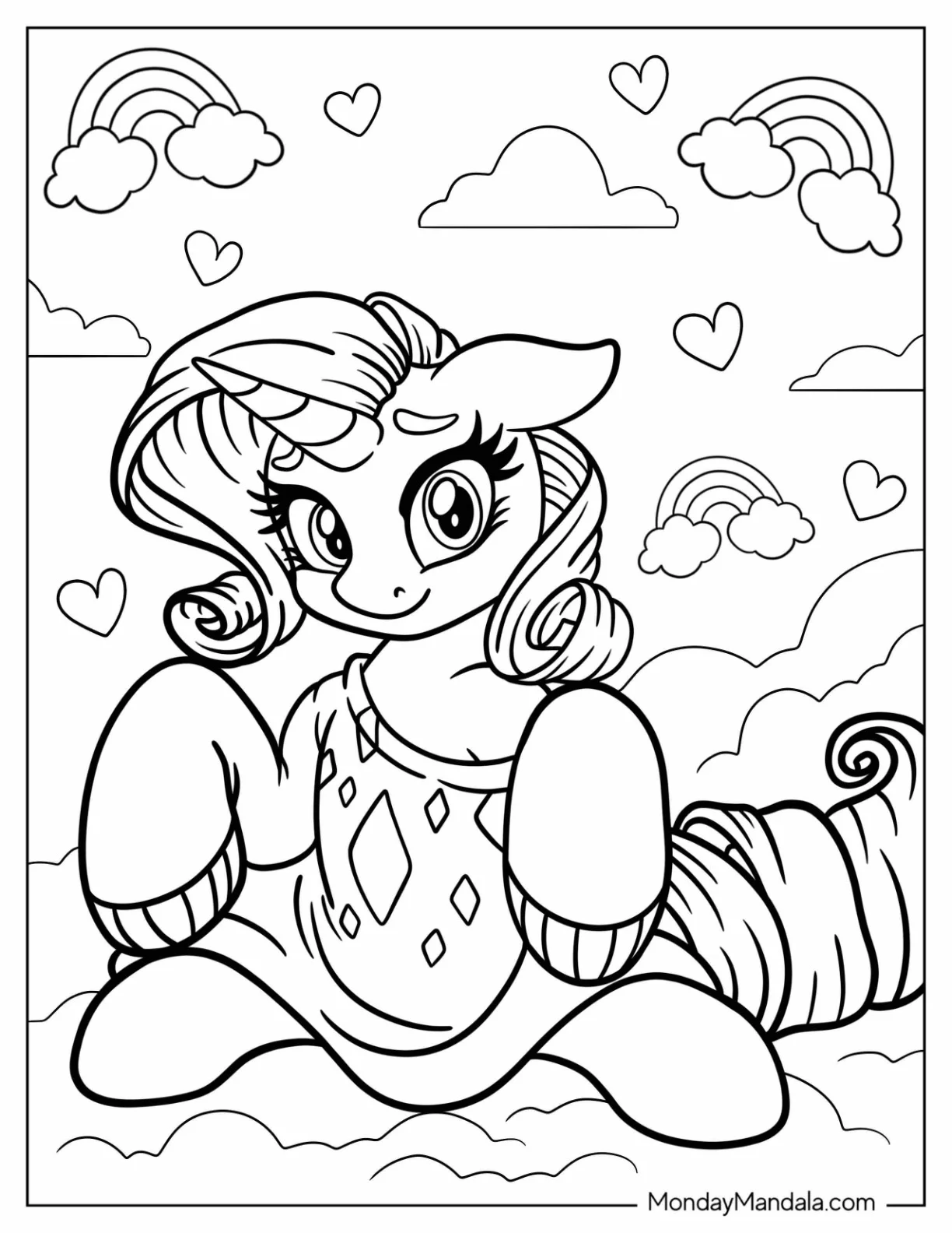 Rarity Coloring Page Wearing A Baggy Sweater On The Clouds coloring page