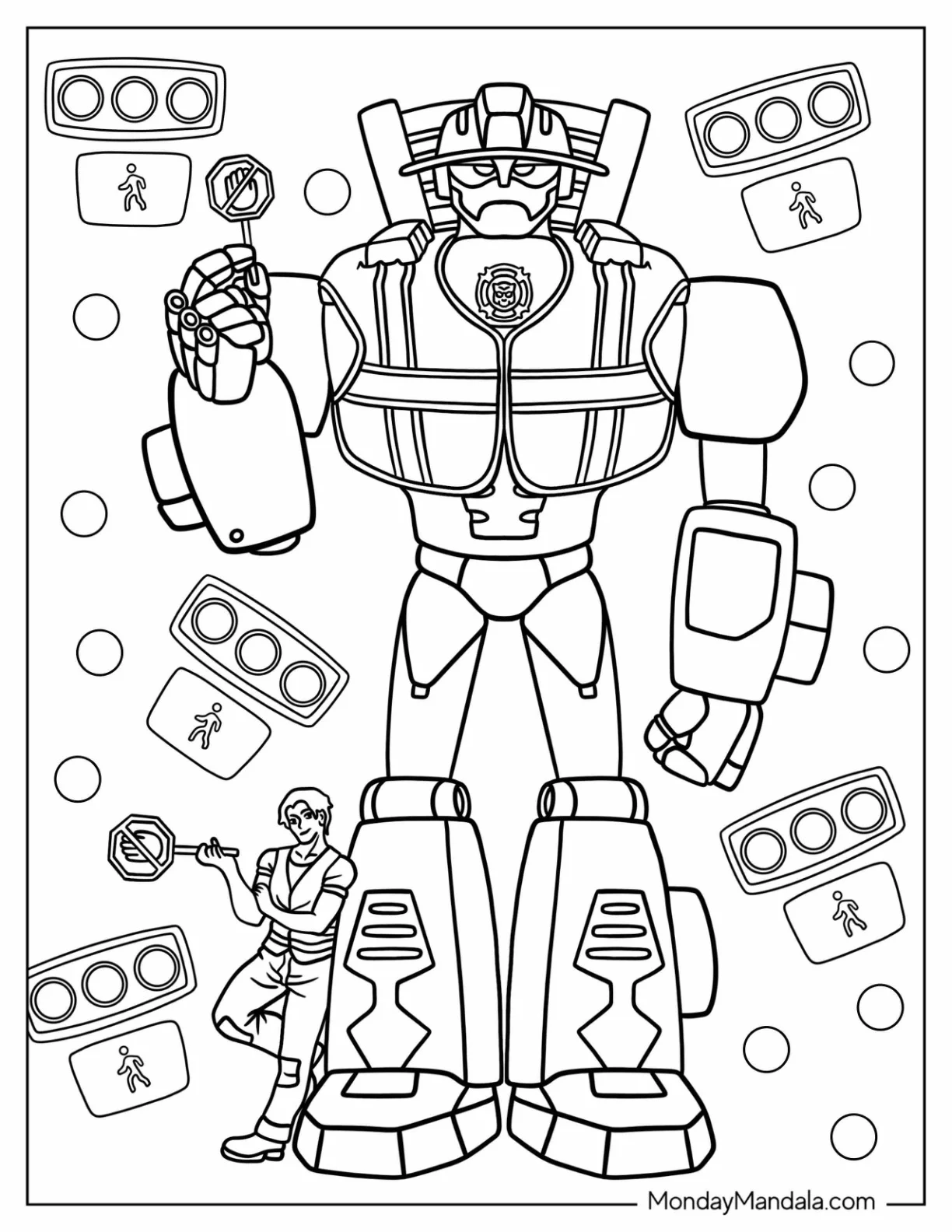 Kawaii Heatwave Rescue Bots Coloring Page Holding Stop Signs coloring page