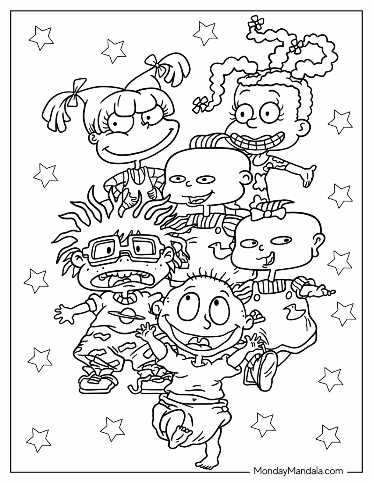 Rugrats Coloring Page Of Chuckie, Tommy, Philip, Lilian, Angelika, And Susie coloring page