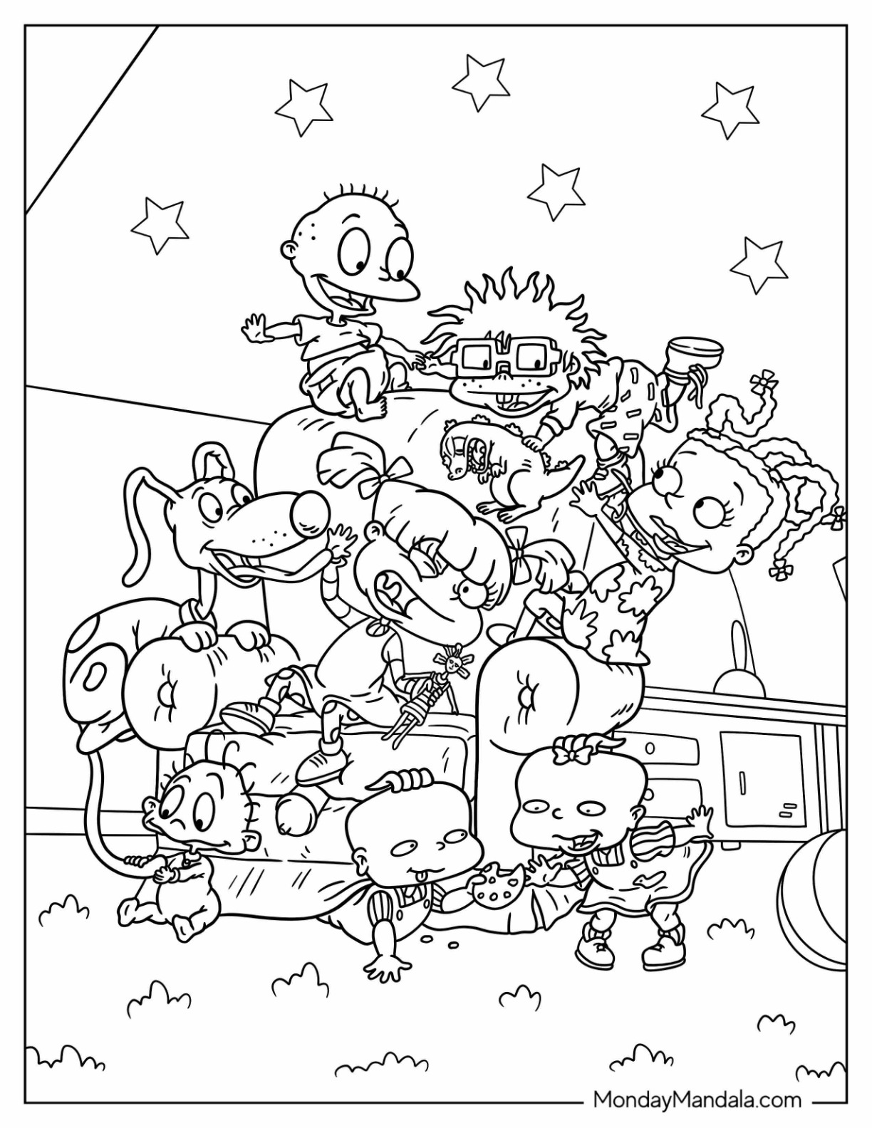 Rugrats Coloring Page Of Detailed Angelika, Tommy, Chuckie, Lillian, And Susie Rugrats coloring page