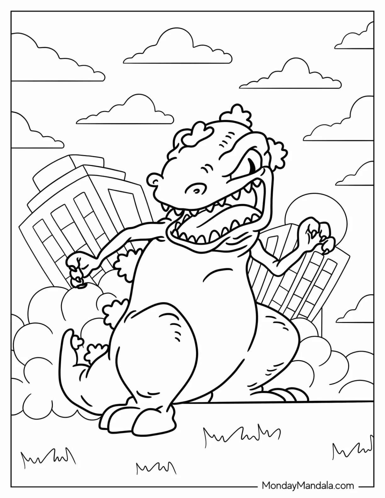 Rugrats Coloring Page Of Scary Reptar Destroying City coloring page