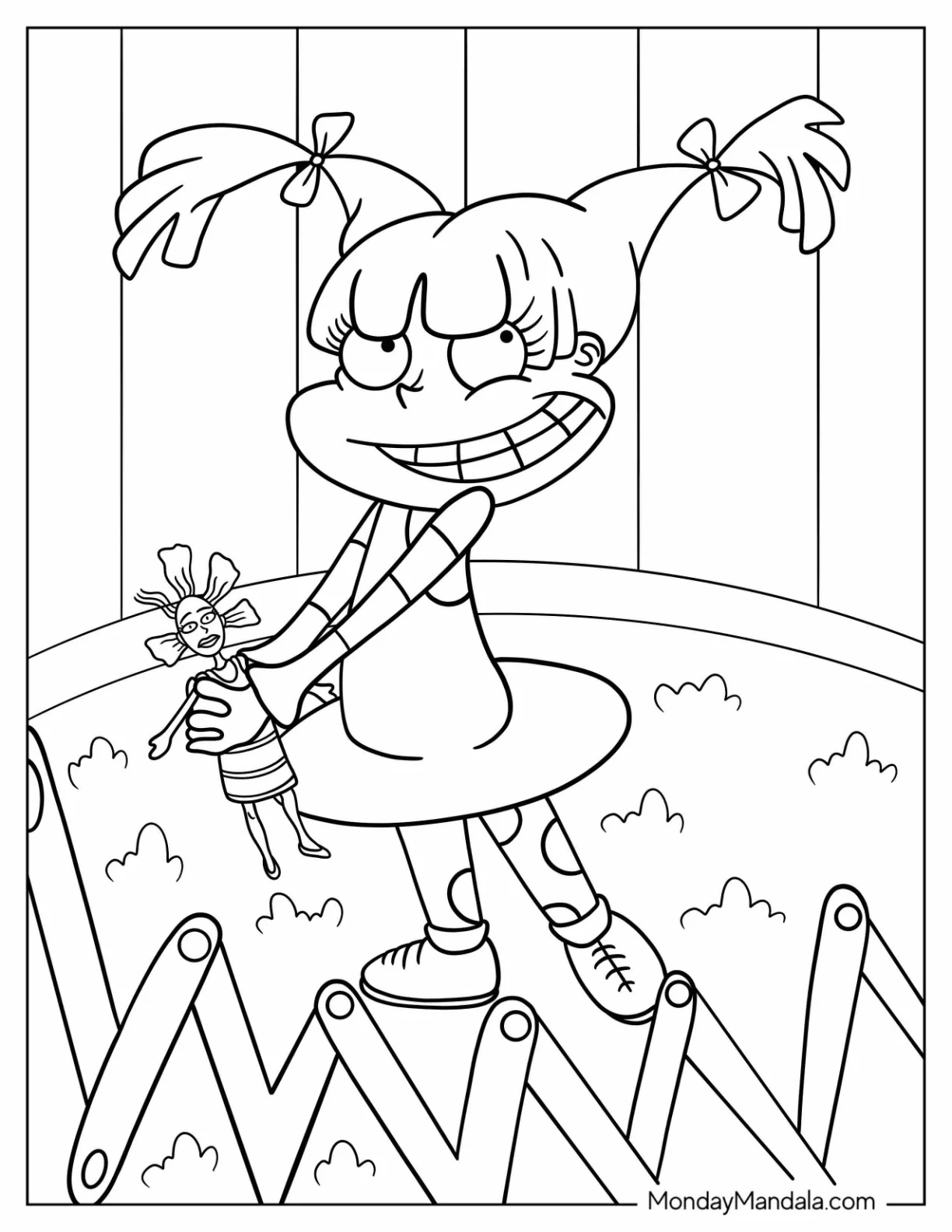 Rugrats Coloring Page Of Simple Angelika Pickles Smiling While Holding Doll coloring page