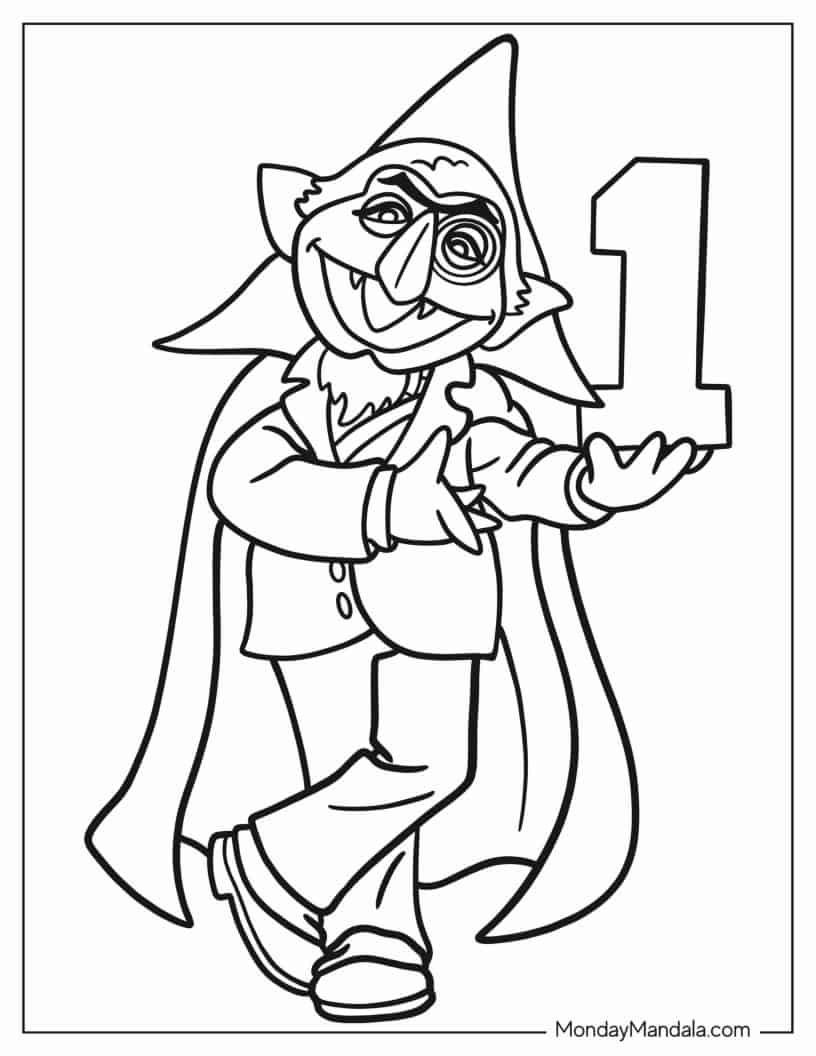 Count Von Count Holding Number One coloring page — printable line art