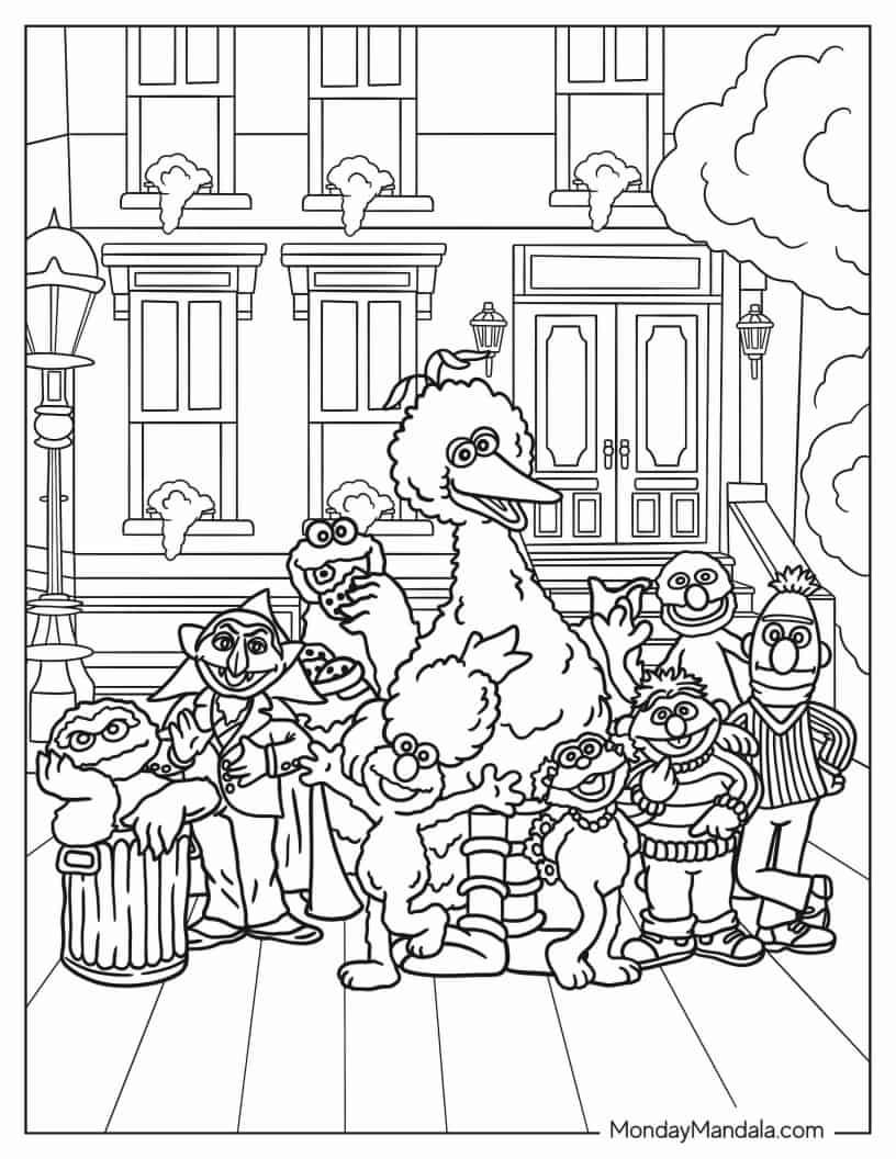 Detailed Sesame Street Poster Coloring In coloring page — printable line art