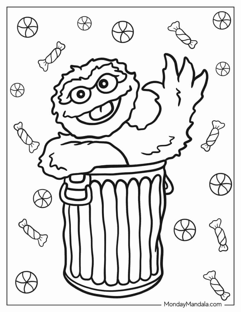 Oscar The Grouch Waving coloring page