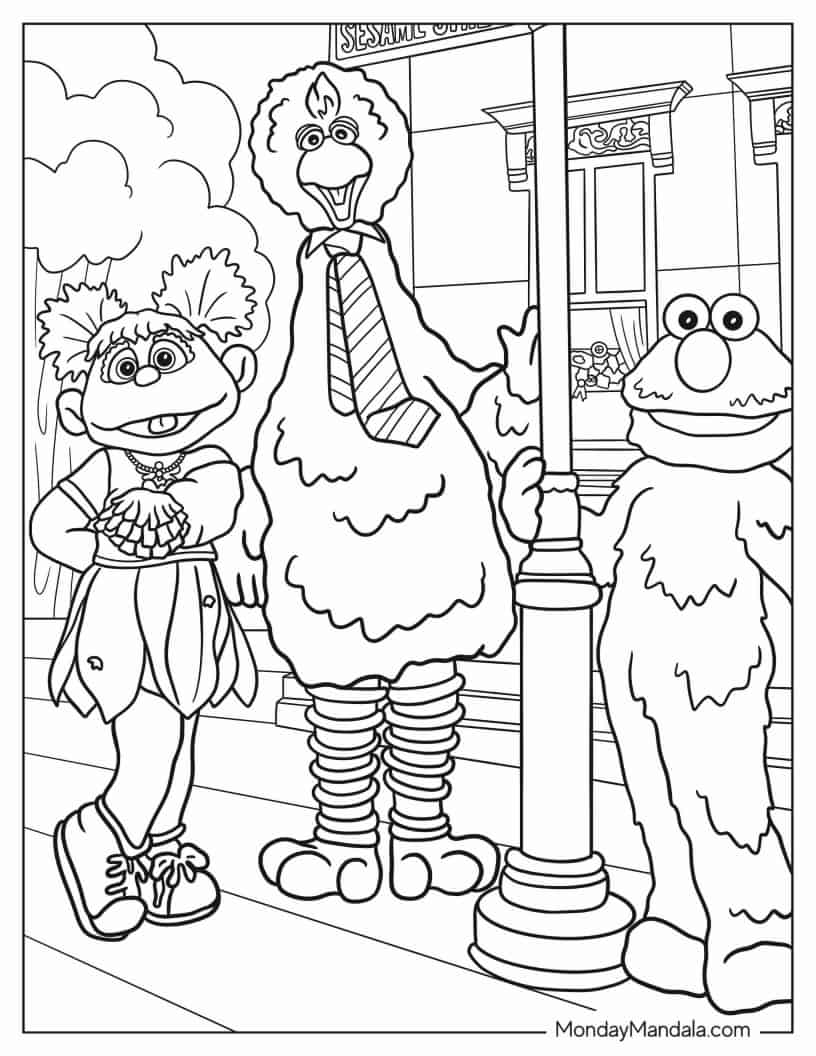 Realistic Abby, Big Bird, And Elmo Coloring Sheet coloring page