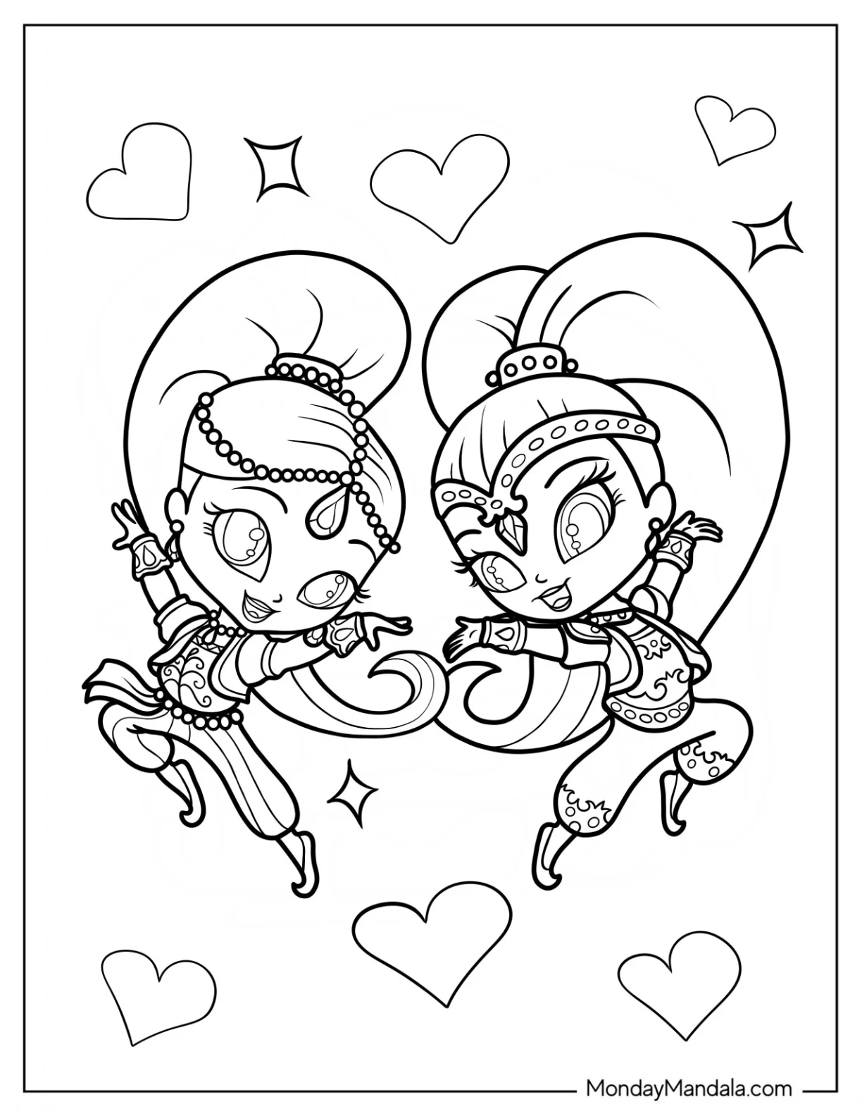Shimmer And Shine Coloring Page Dancing For Kids coloring page