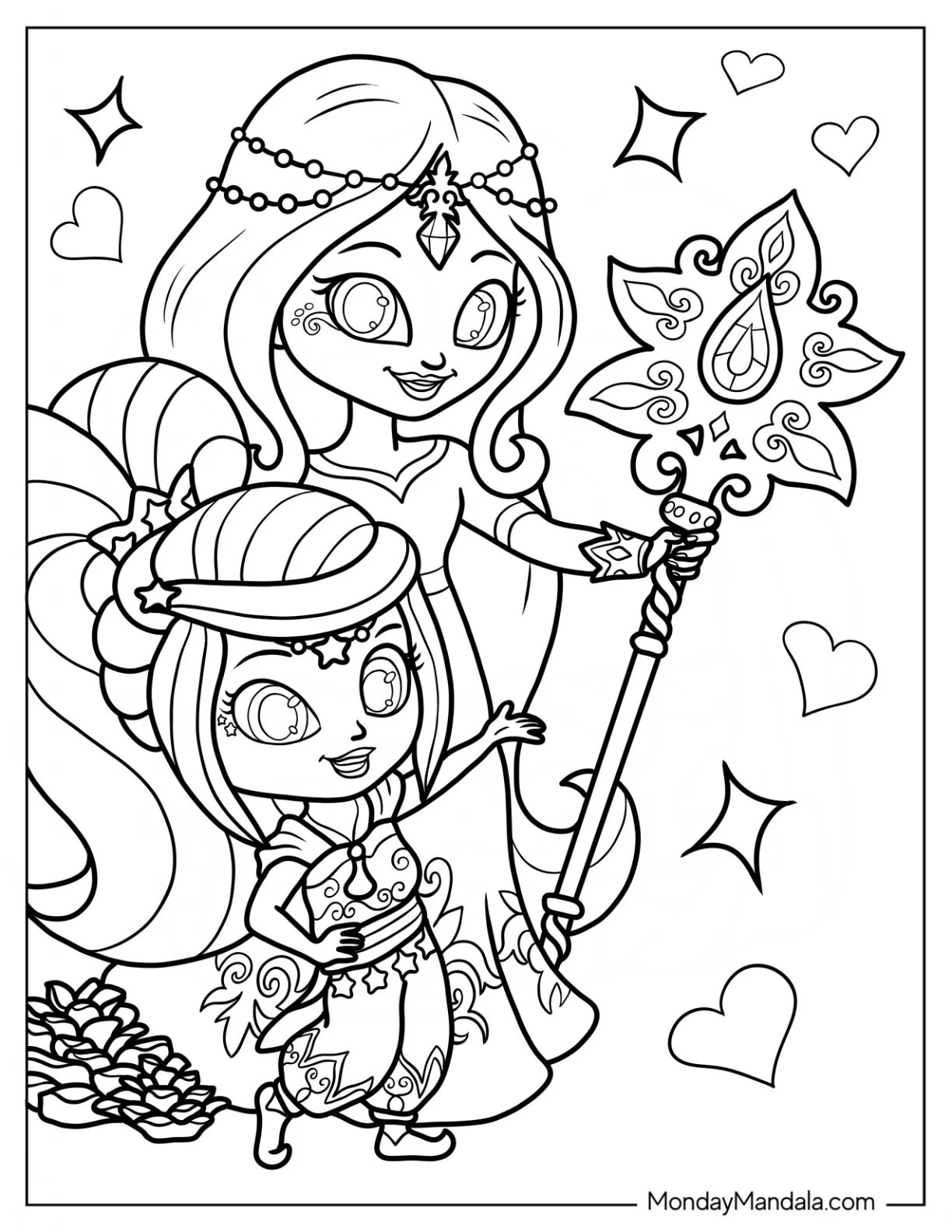 Shimmer And Shine Coloring Page Of Imma Showing Leah A Magical Staff coloring page — printable line art