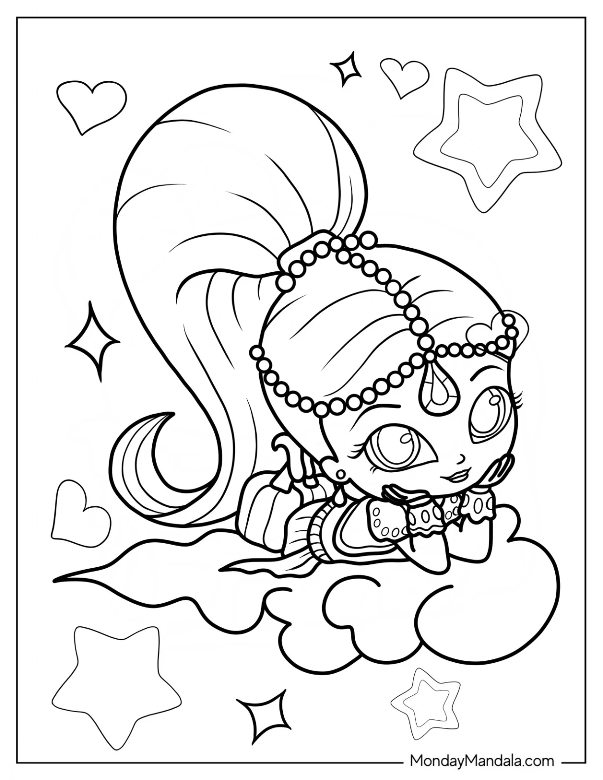 Shimmer And Shine Coloring Page Of Kawaii Shimmer On A Cloud coloring page