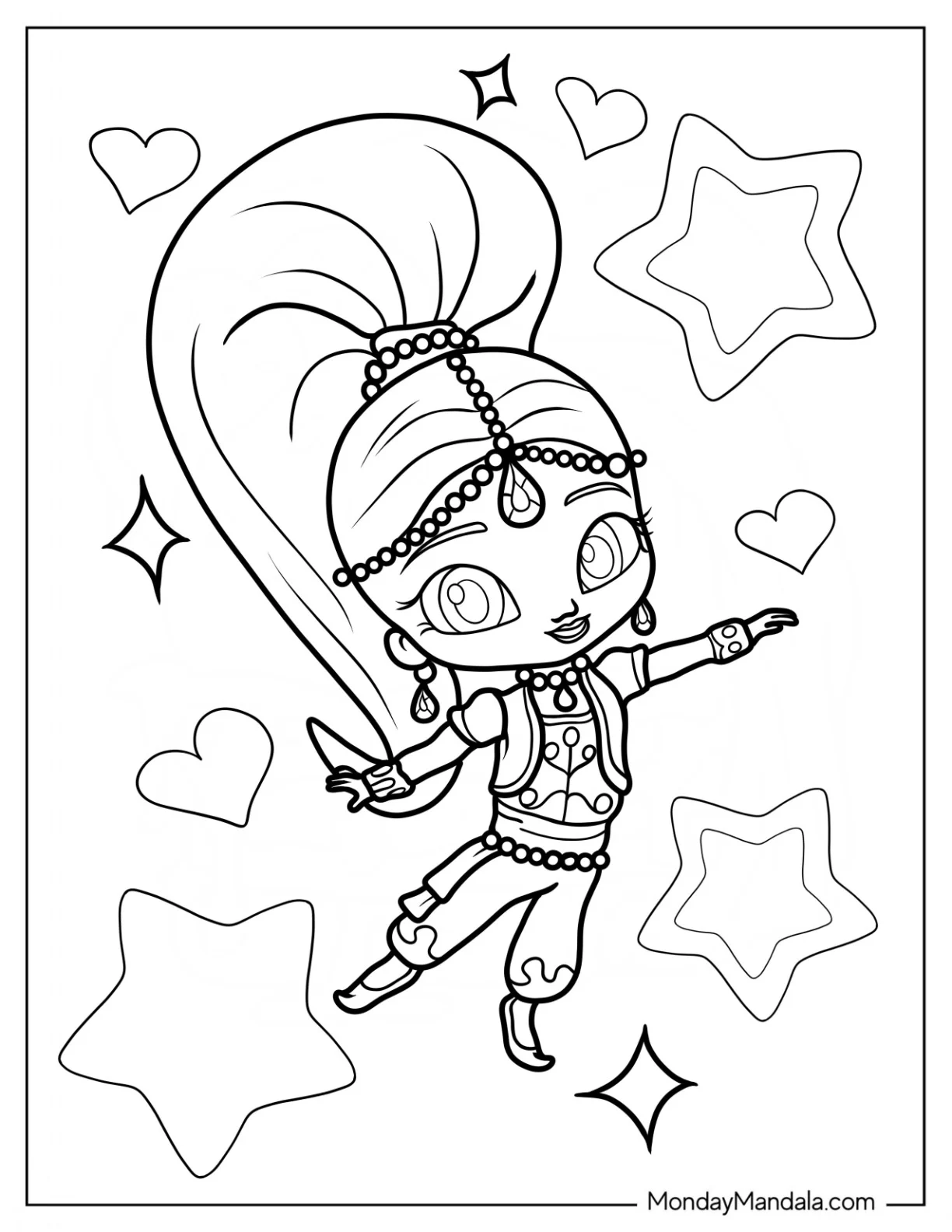 Shimmer And Shine Coloring Page Of Smiling And Dancing For Preschoolers coloring page — printable line art