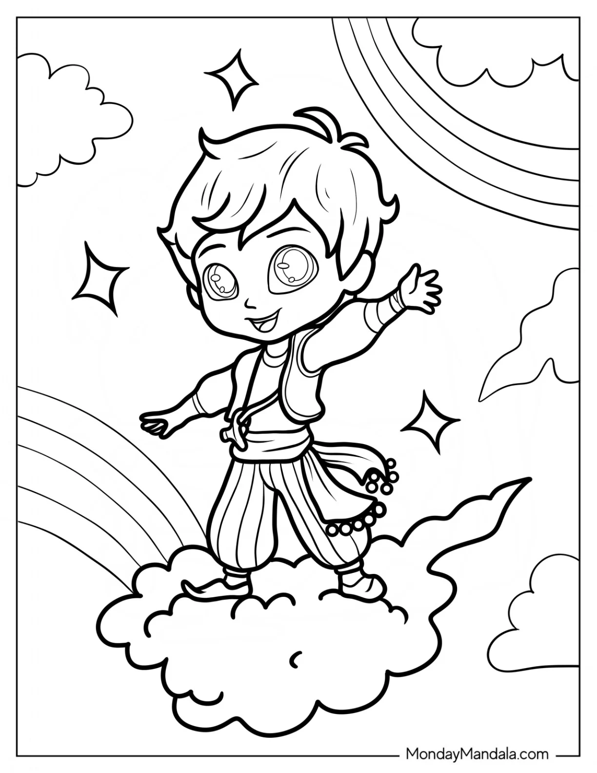Shimmer And Shine Coloring Page Of Zac Waving From A Cloud coloring page — printable line art