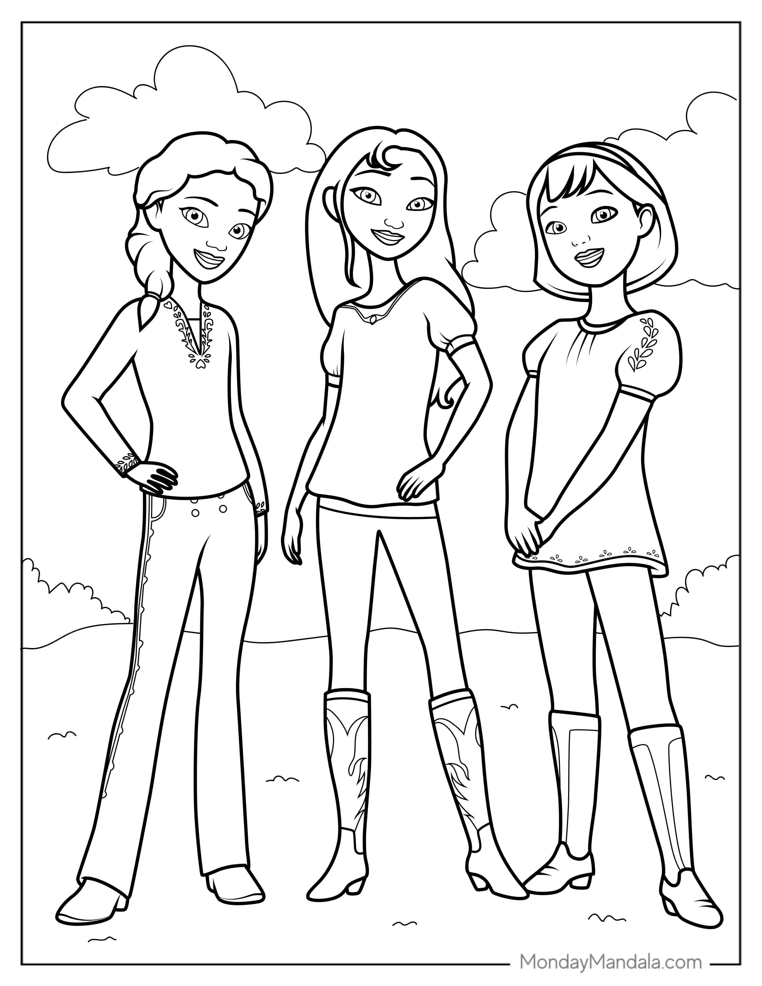 Lucky, Abigail And Pru From Spirit Riding Free To Color coloring page