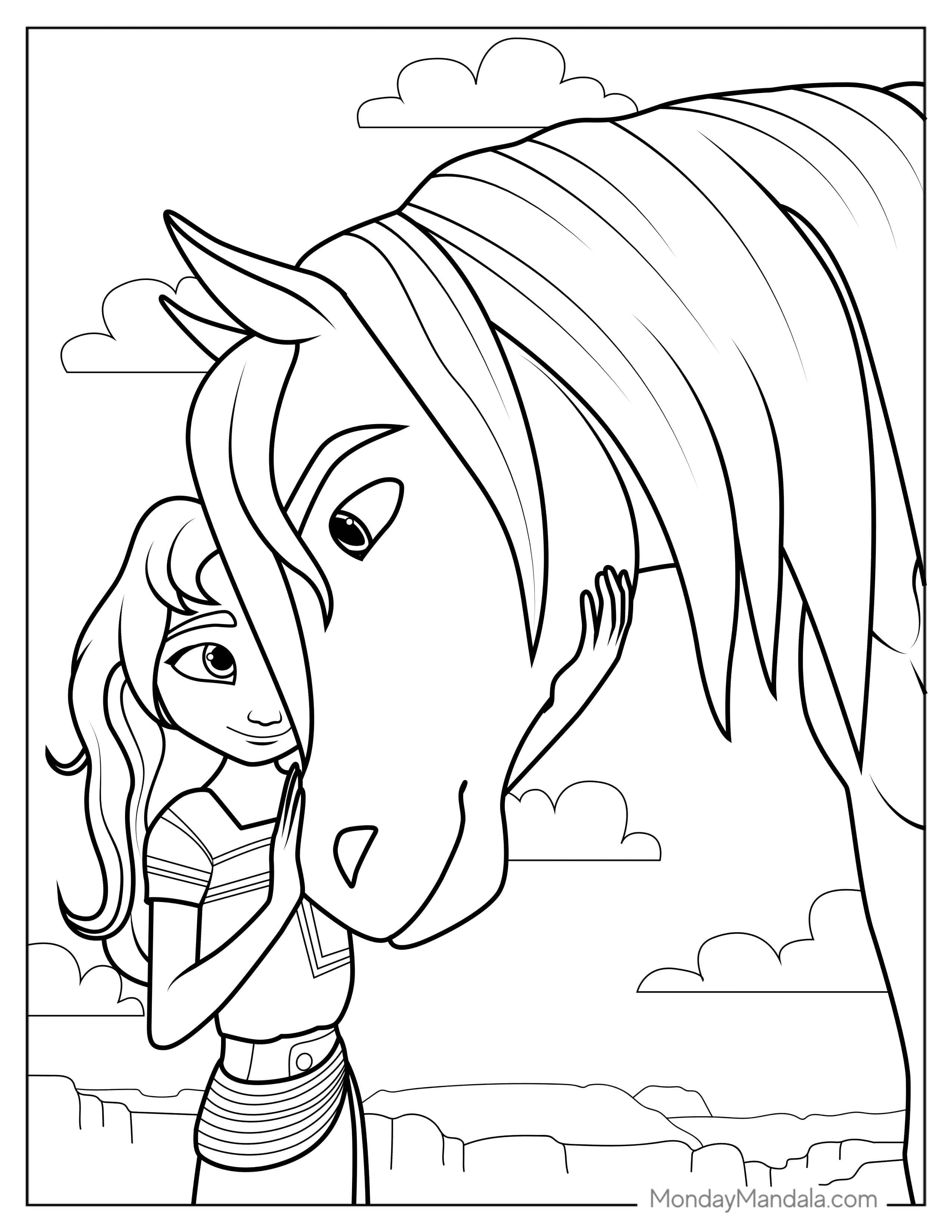 Lucky Comforting Her Horse Spirit To Color coloring page