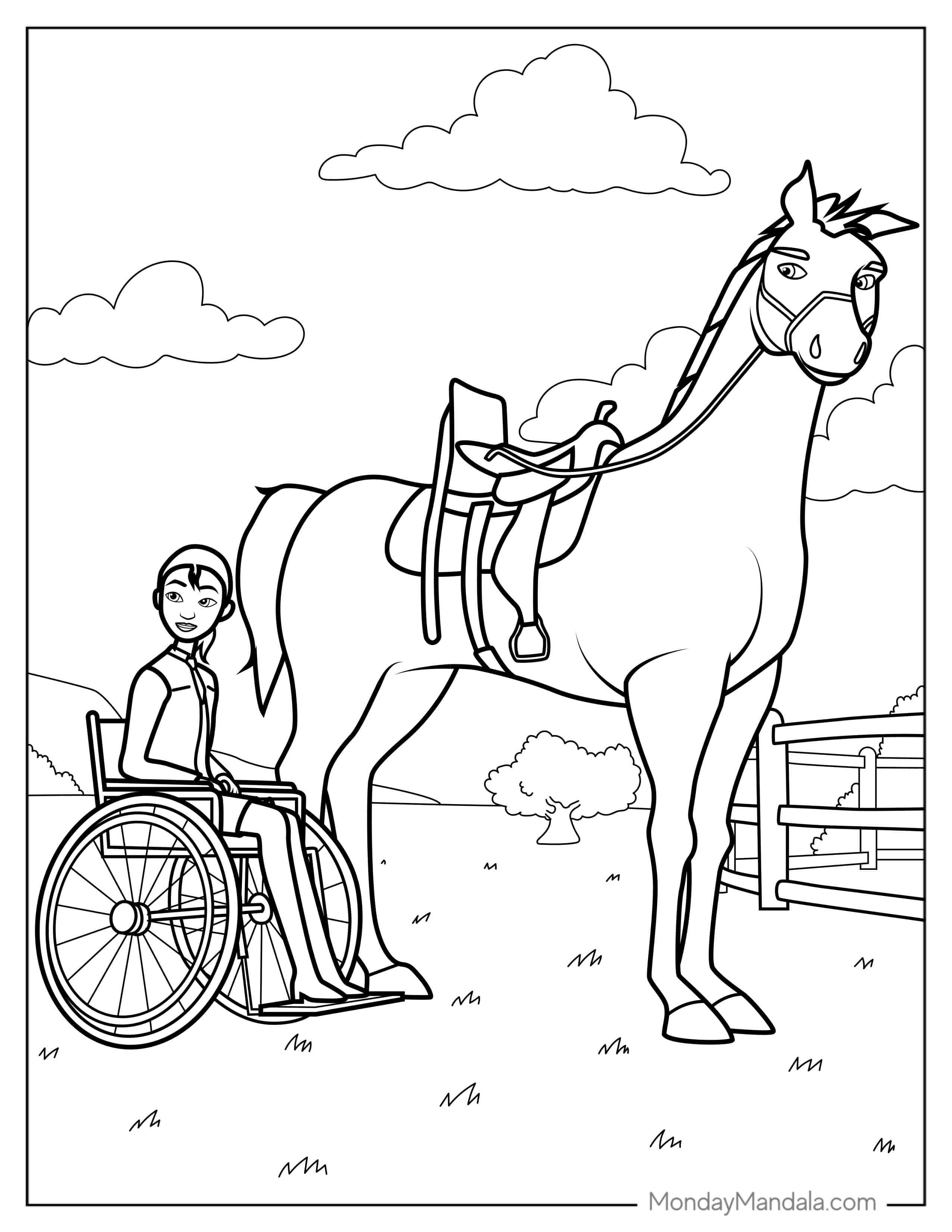 Spirit With Girl In Wheel Chair To Color coloring page — printable line art