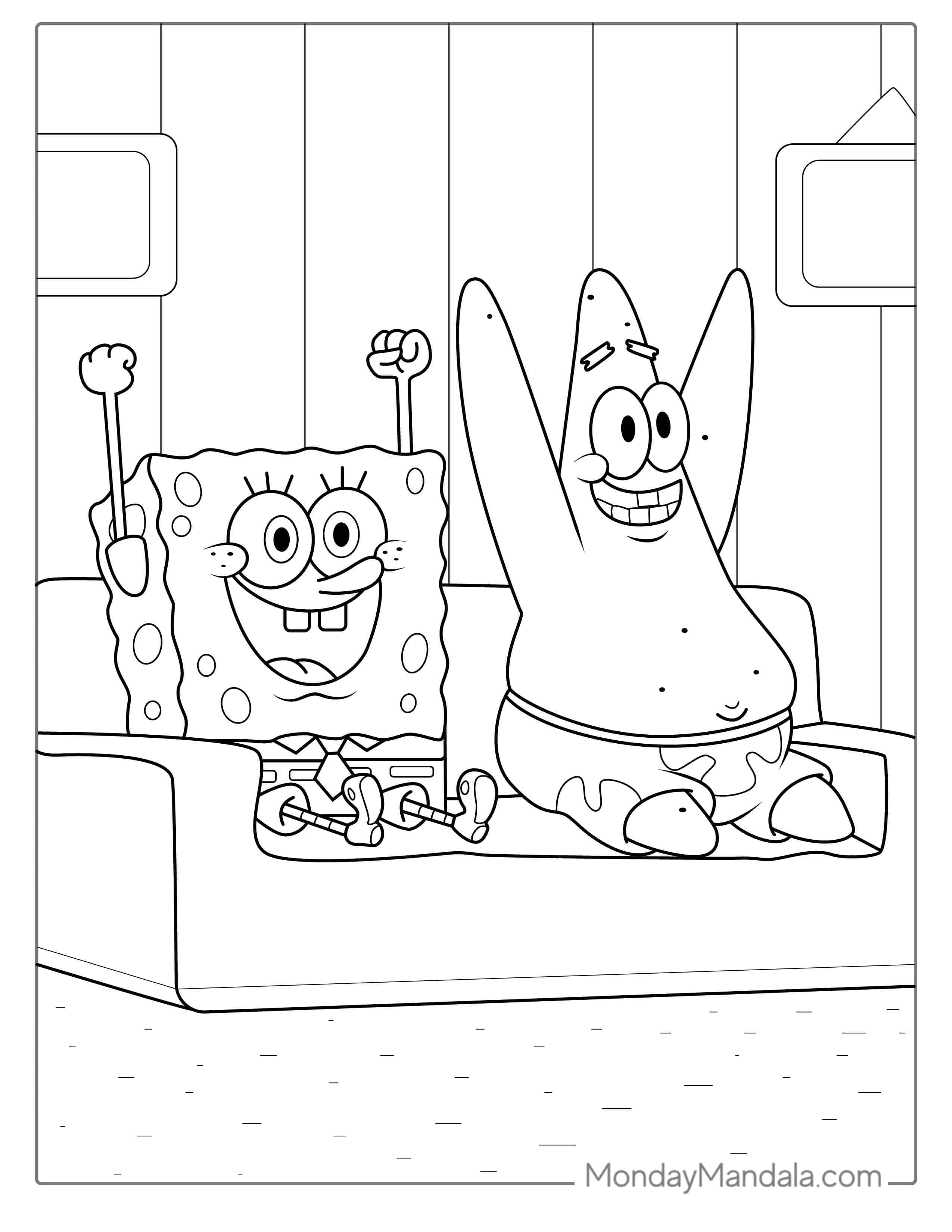 Coloring Page Of SpongeBob And Patrik Celebrating coloring page