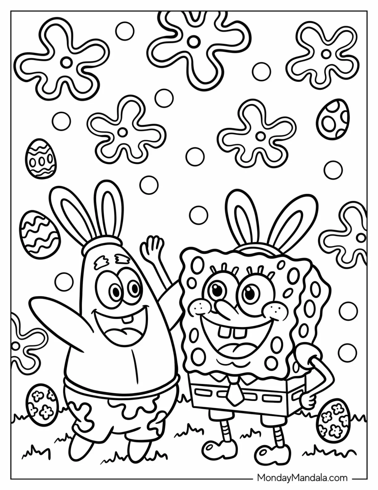 Easter SpongeBob Coloring Page And Patrick Star With Bunny Ears coloring page — printable line art