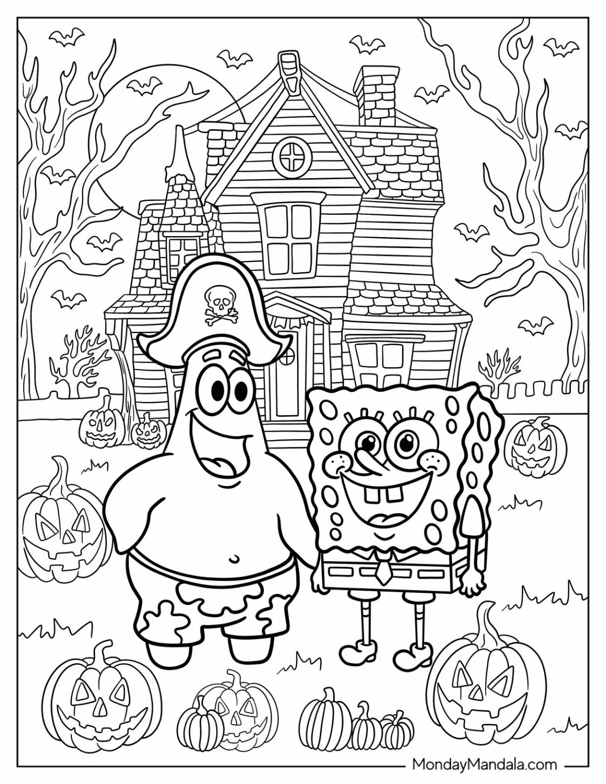 Pirate Patrick Star And SpongeBob Coloring Page On Halloween coloring page — printable line art