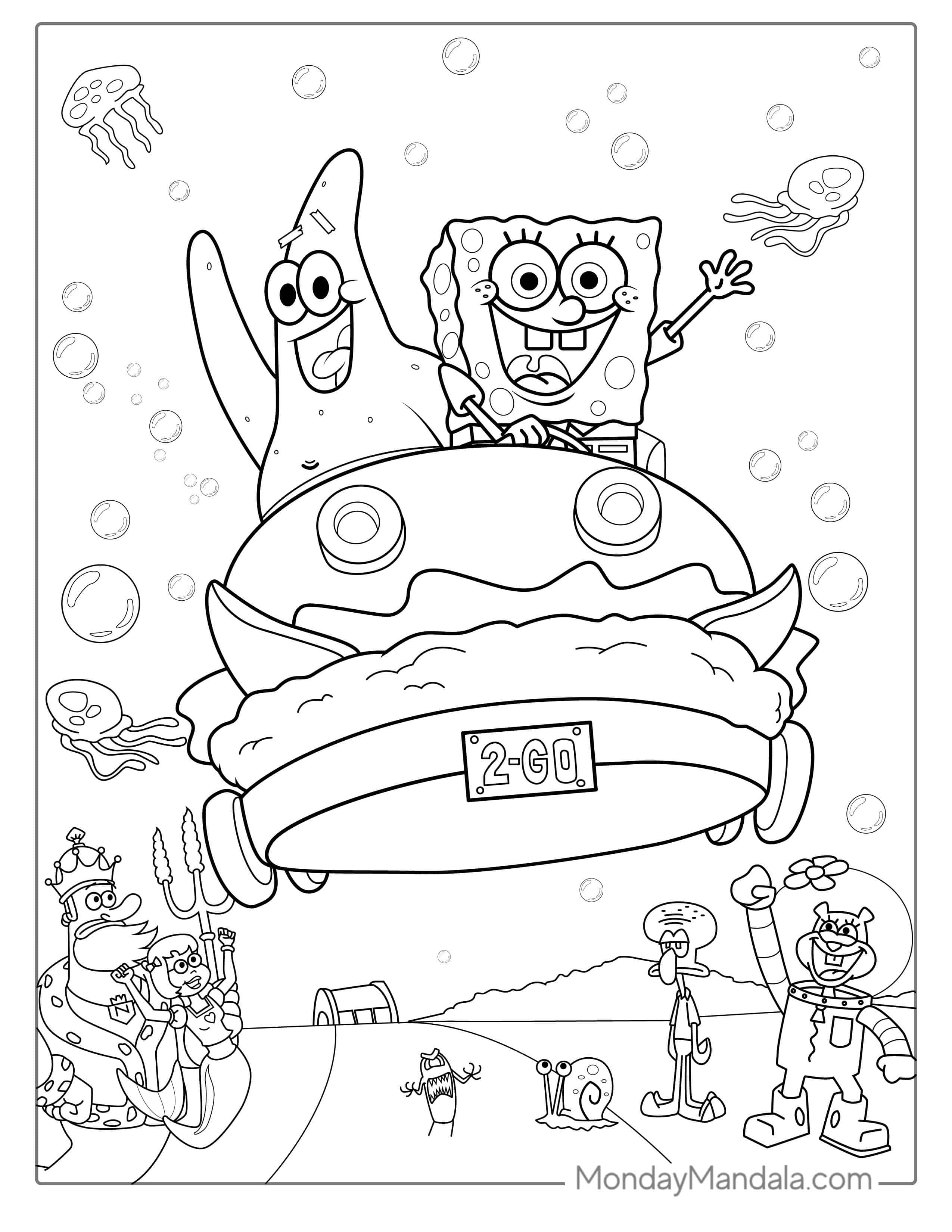 SpongeBob And Patrik Driving The Patty Wagon coloring page — printable line art