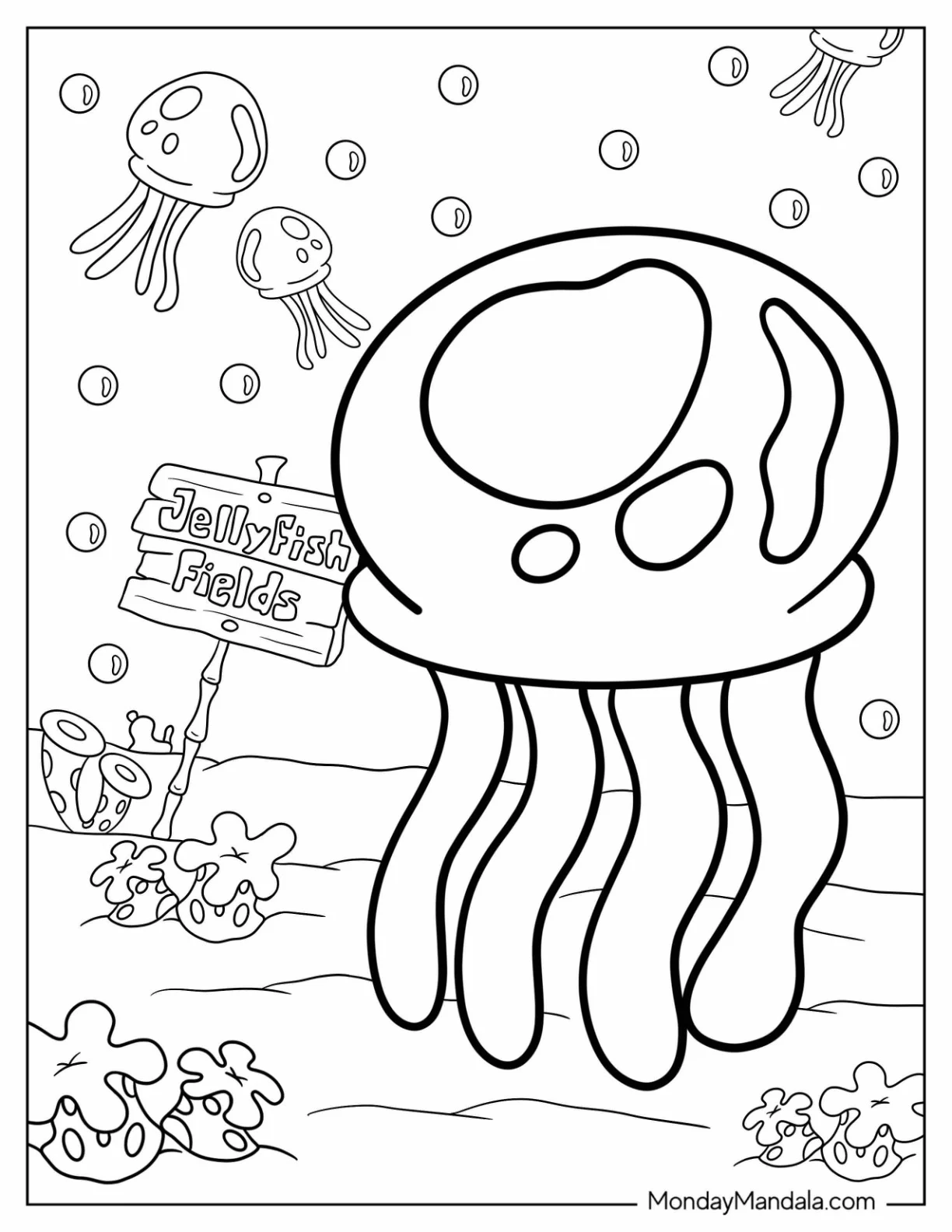 SpongeBob Coloring Page Jellyfish In Jellyfish Fields coloring page — printable line art