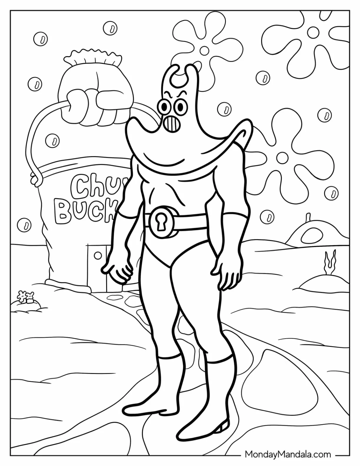 SpongeBob Coloring Page Man Ray Outside Of Chum Bucket coloring page — printable line art